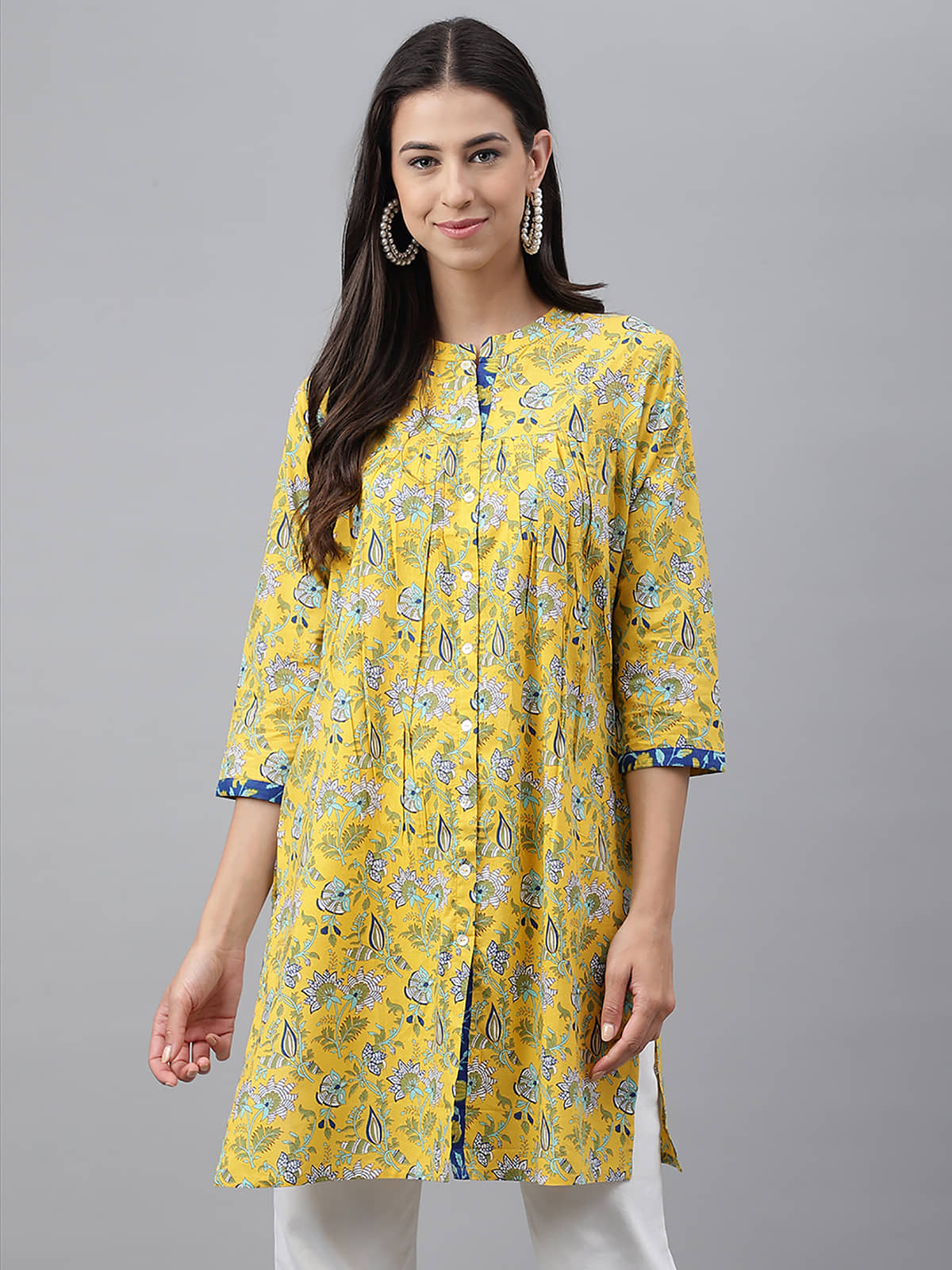 Janasya Women's Cotton Tunic ( Yellow )