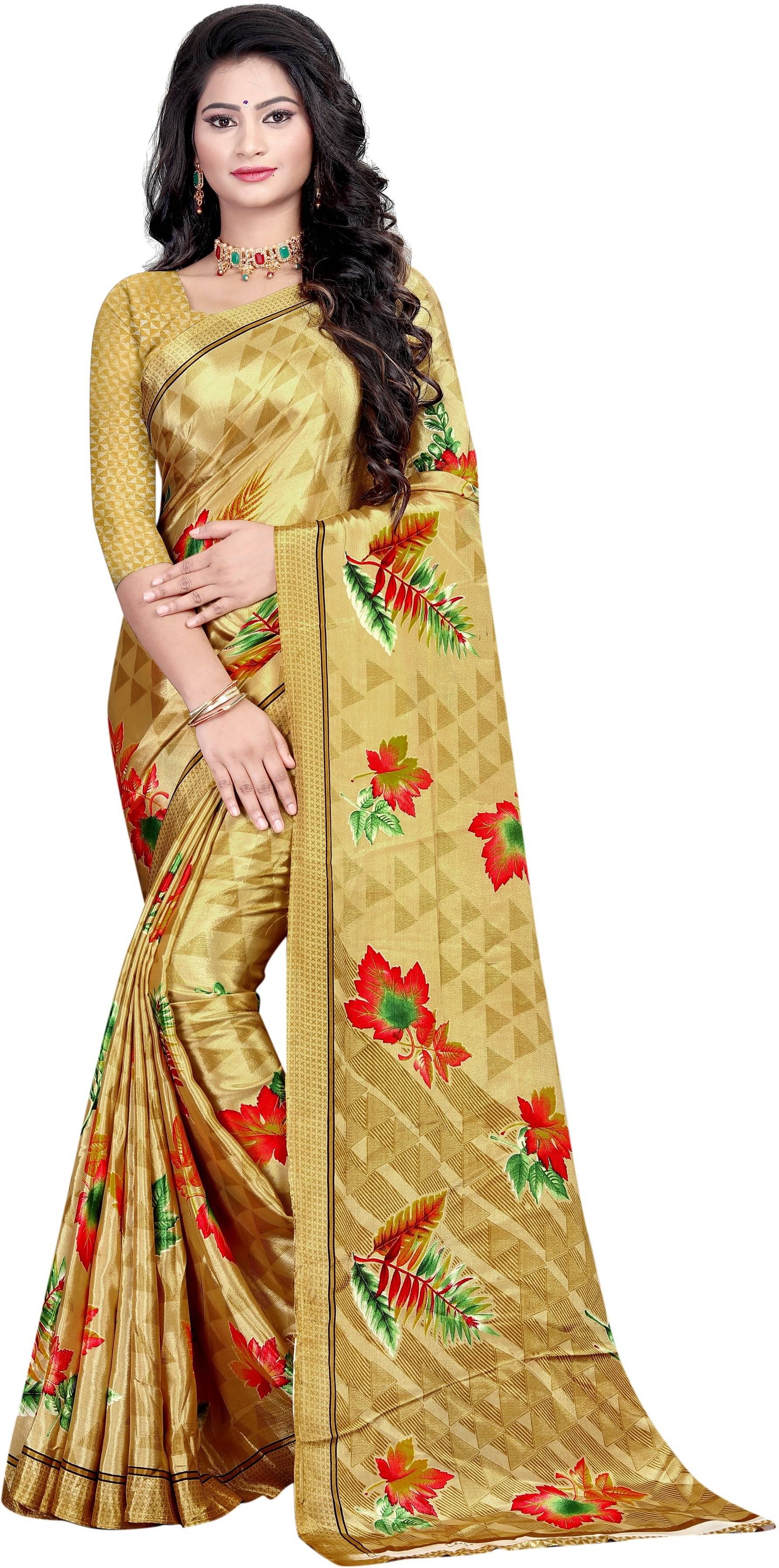     			LEELAVATI Crepe Printed Saree With Unstitched Blouse Piece ( Beige )