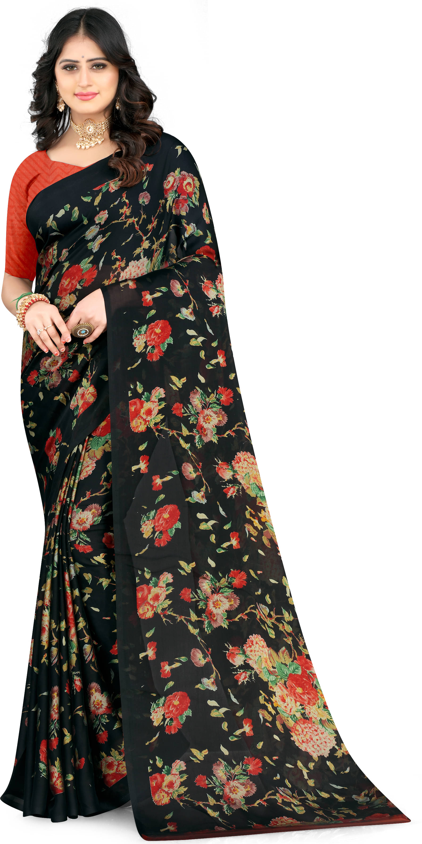     			LEELAVATI Chiffon Printed Saree With Unstitched Blouse Piece ( Black )