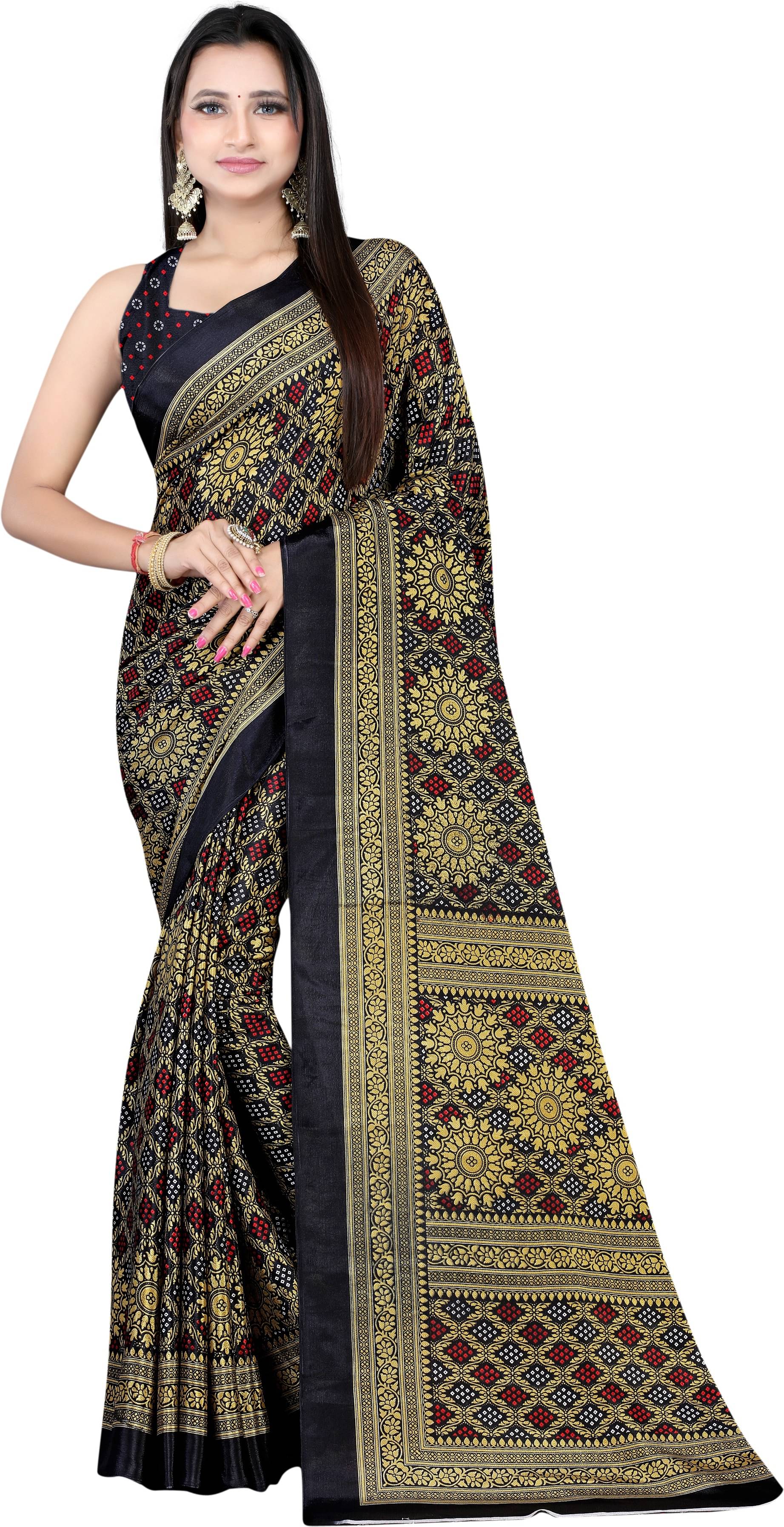 LEELAVATI Crepe Woven Saree With Unstitched Blouse Piece ( Black ) LEELAVATI Crepe Woven Saree With Unstitched Blouse Piece ( Black )