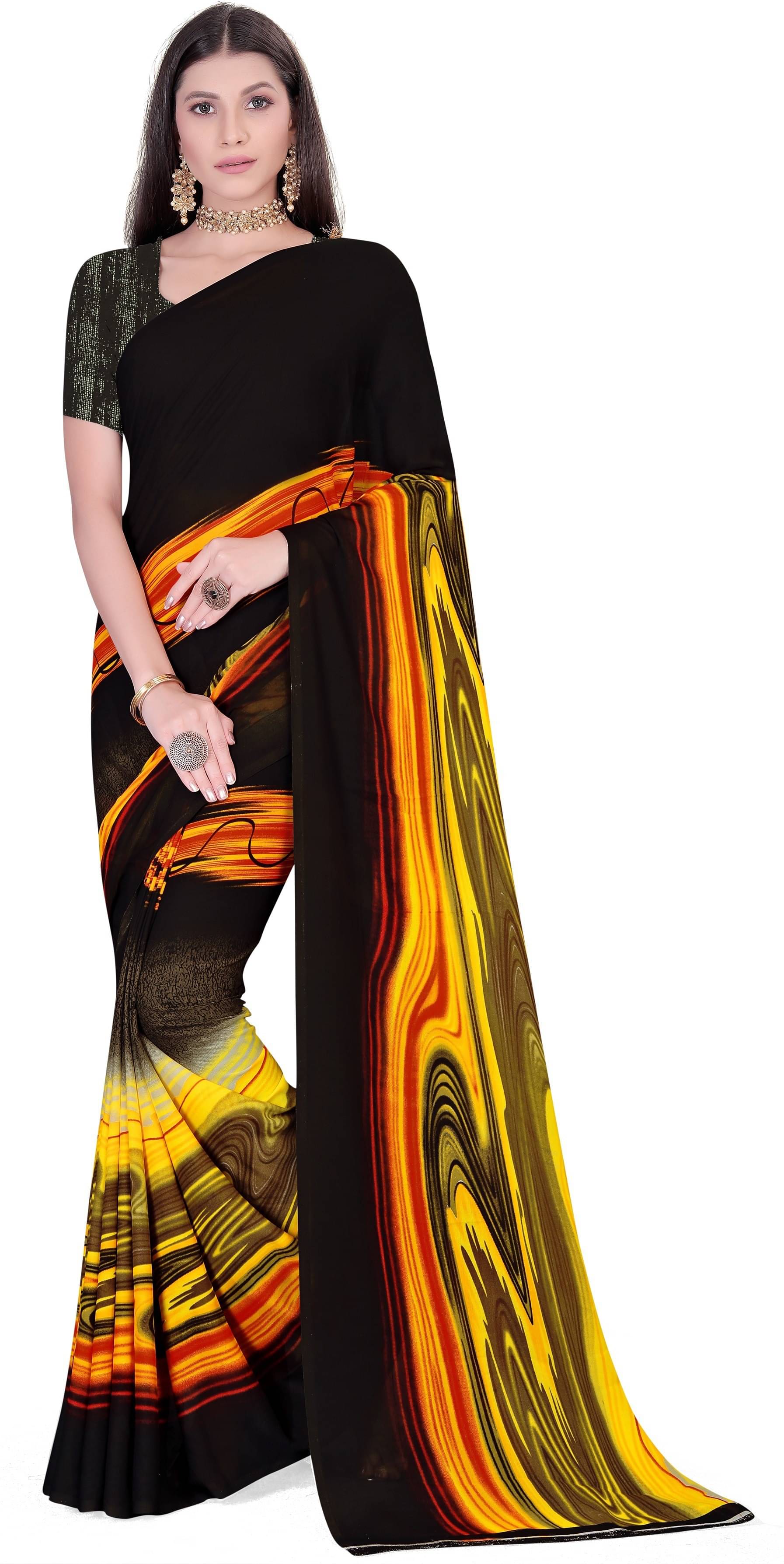     			LEELAVATI Georgette Dyed Saree With Unstitched Blouse Piece ( Black )