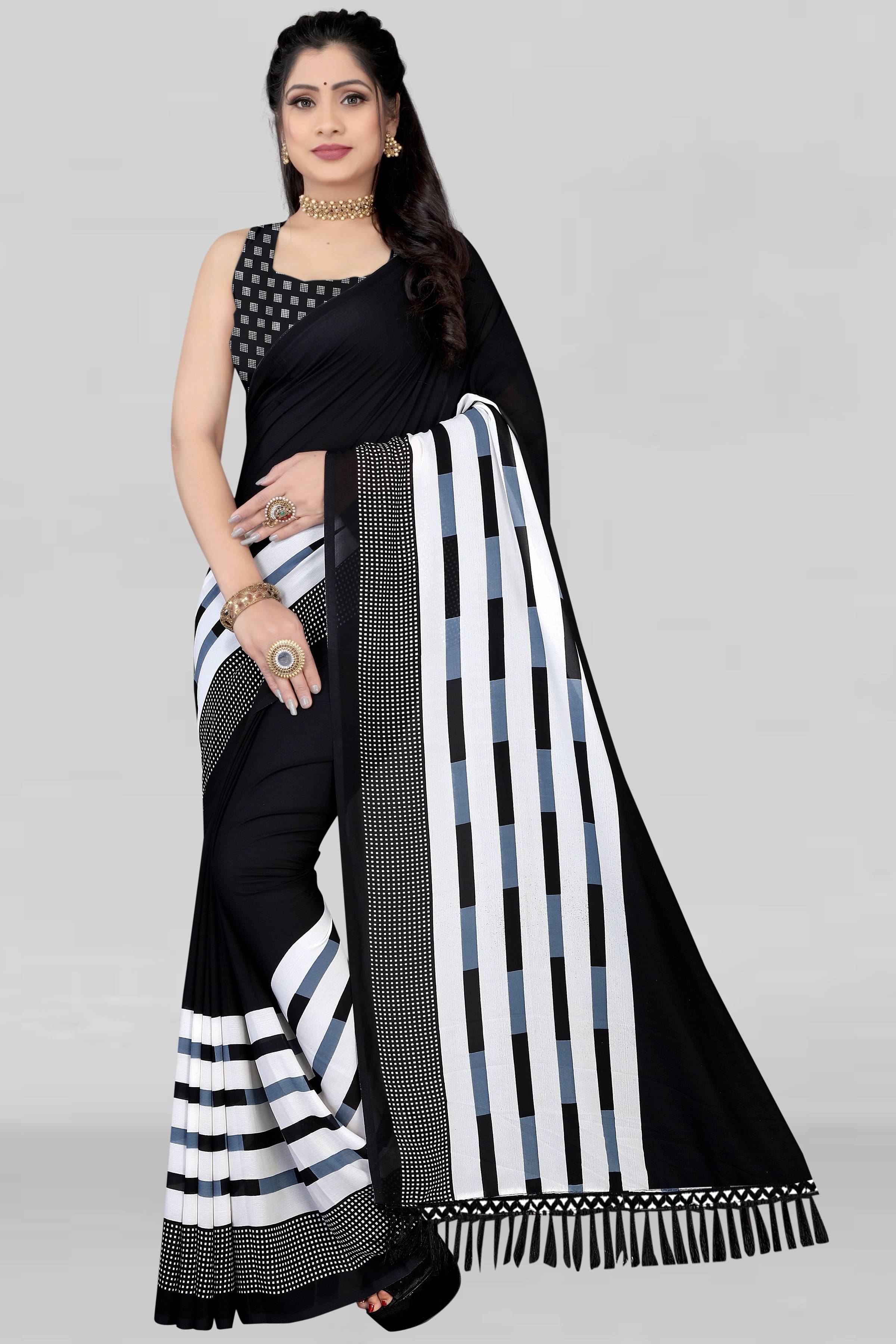 LEELAVATI Georgette Embroidered Saree With Unstitched Blouse Piece ( Black ) LEELAVATI Georgette Embroidered Saree With Unstitched Blouse Piece ( Black )