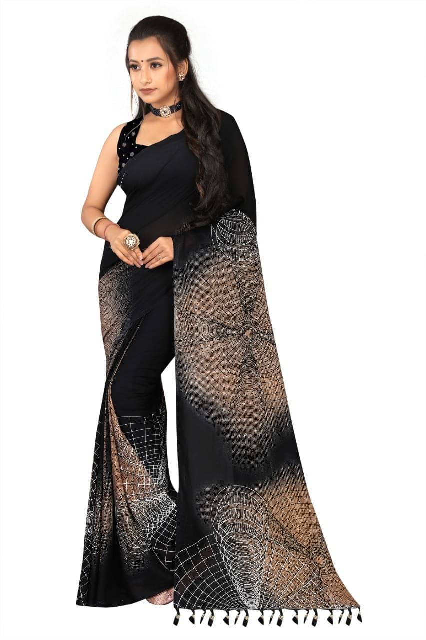     			LEELAVATI Georgette Embroidered Saree With Unstitched Blouse Piece ( Black )