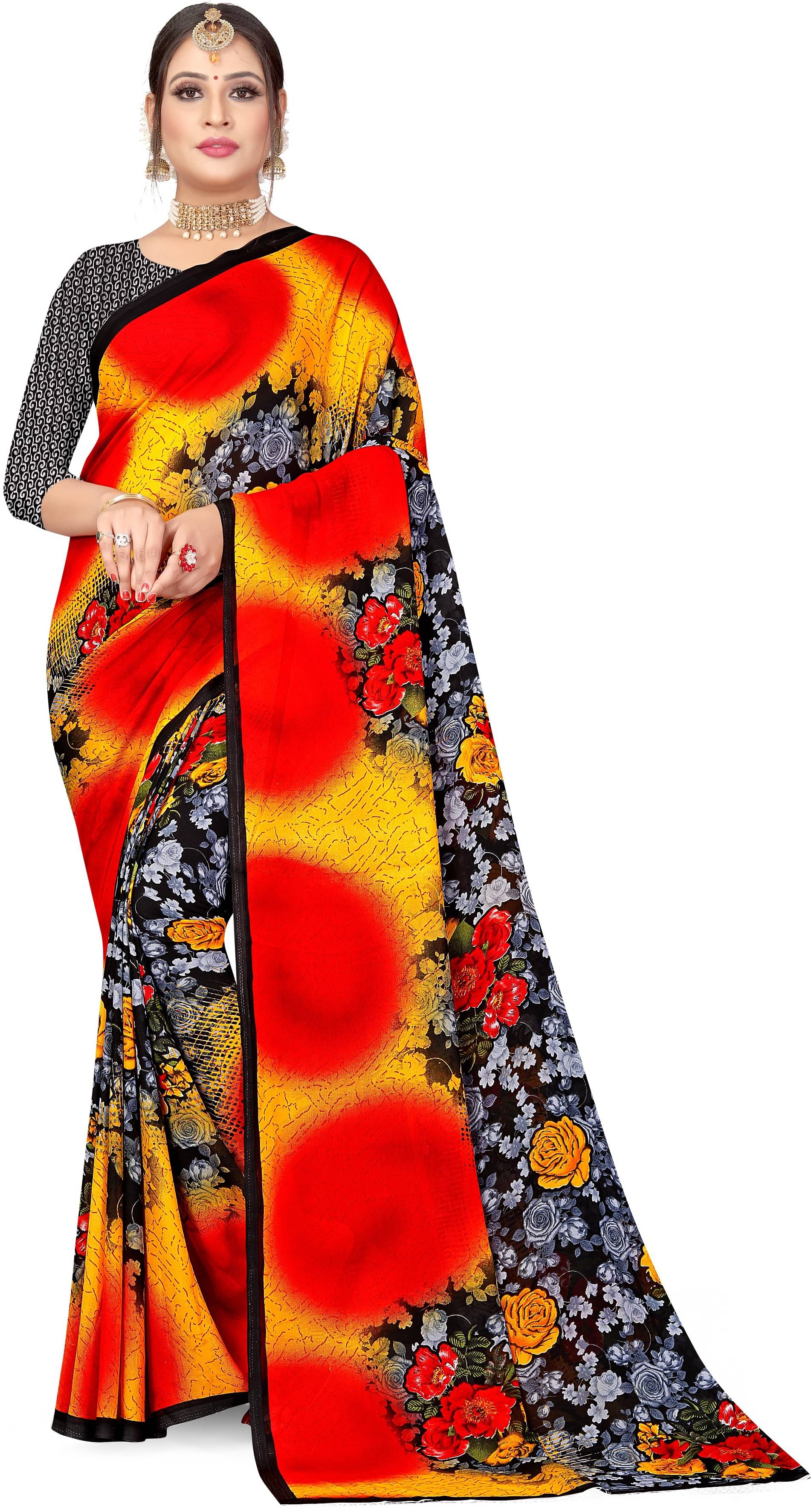    			LEELAVATI Georgette Printed Saree With Unstitched Blouse Piece ( Black )