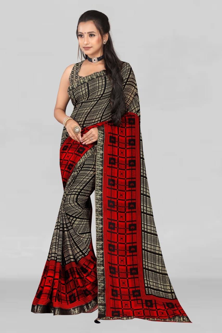 LEELAVATI Georgette Embroidered Saree With Unstitched Blouse Piece ( Black ) LEELAVATI Georgette Embroidered Saree With Unstitched Blouse Piece ( Black )