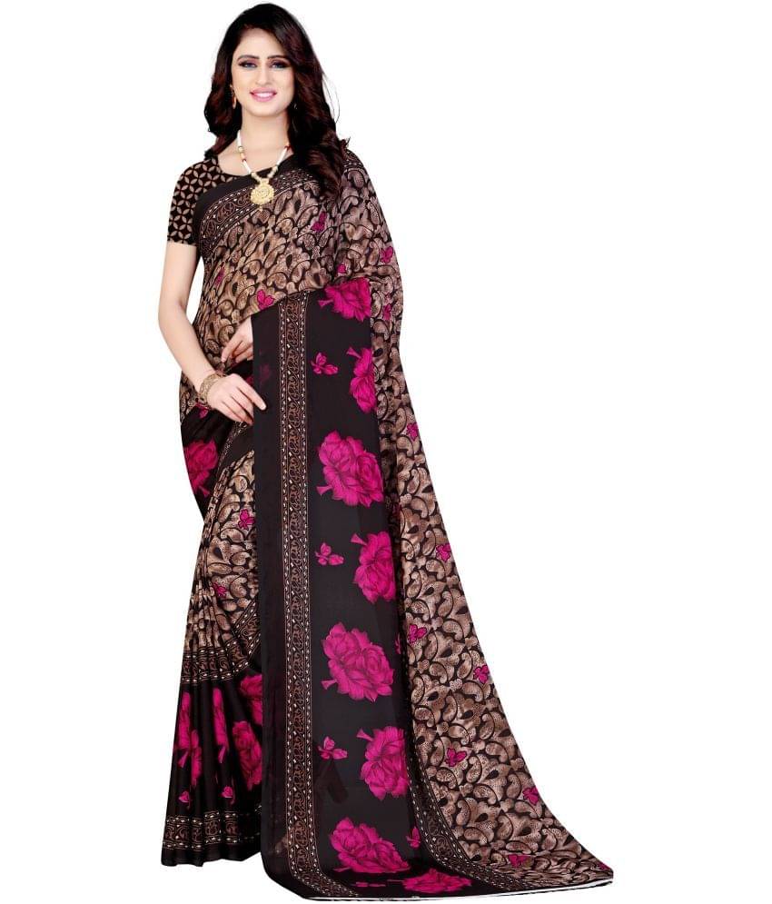     			LEELAVATI Georgette Printed Saree With Unstitched Blouse Piece ( Black )
