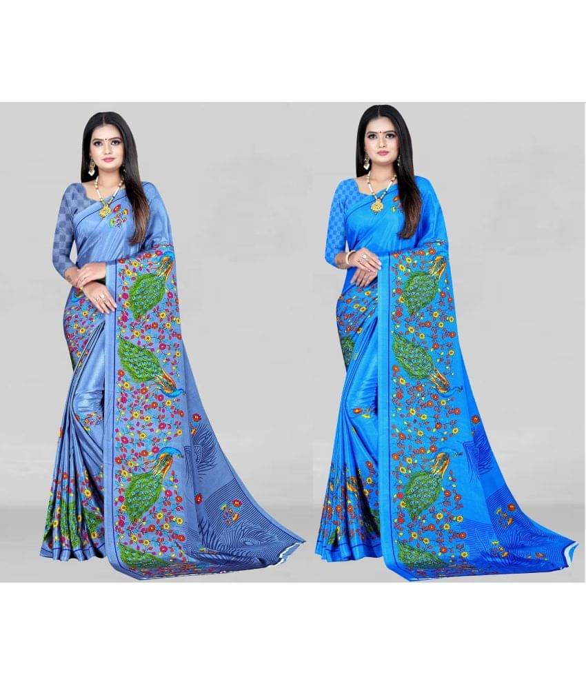 LEELAVATI Crepe Printed Saree With Unstitched Blouse Piece ( Blue ) LEELAVATI Crepe Printed Saree With Unstitched Blouse Piece ( Blue )