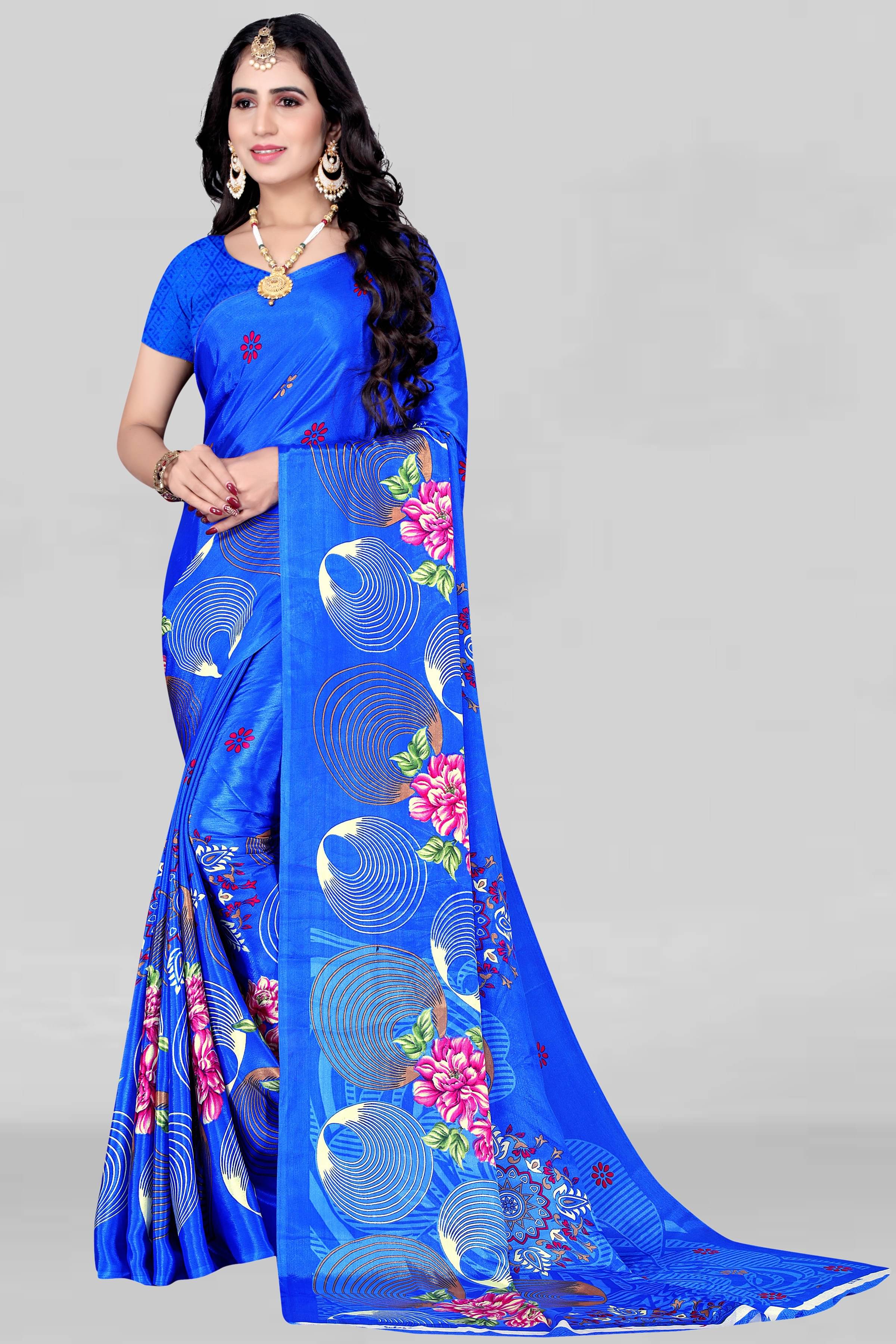     			LEELAVATI Crepe Printed Saree With Unstitched Blouse Piece ( Blue )