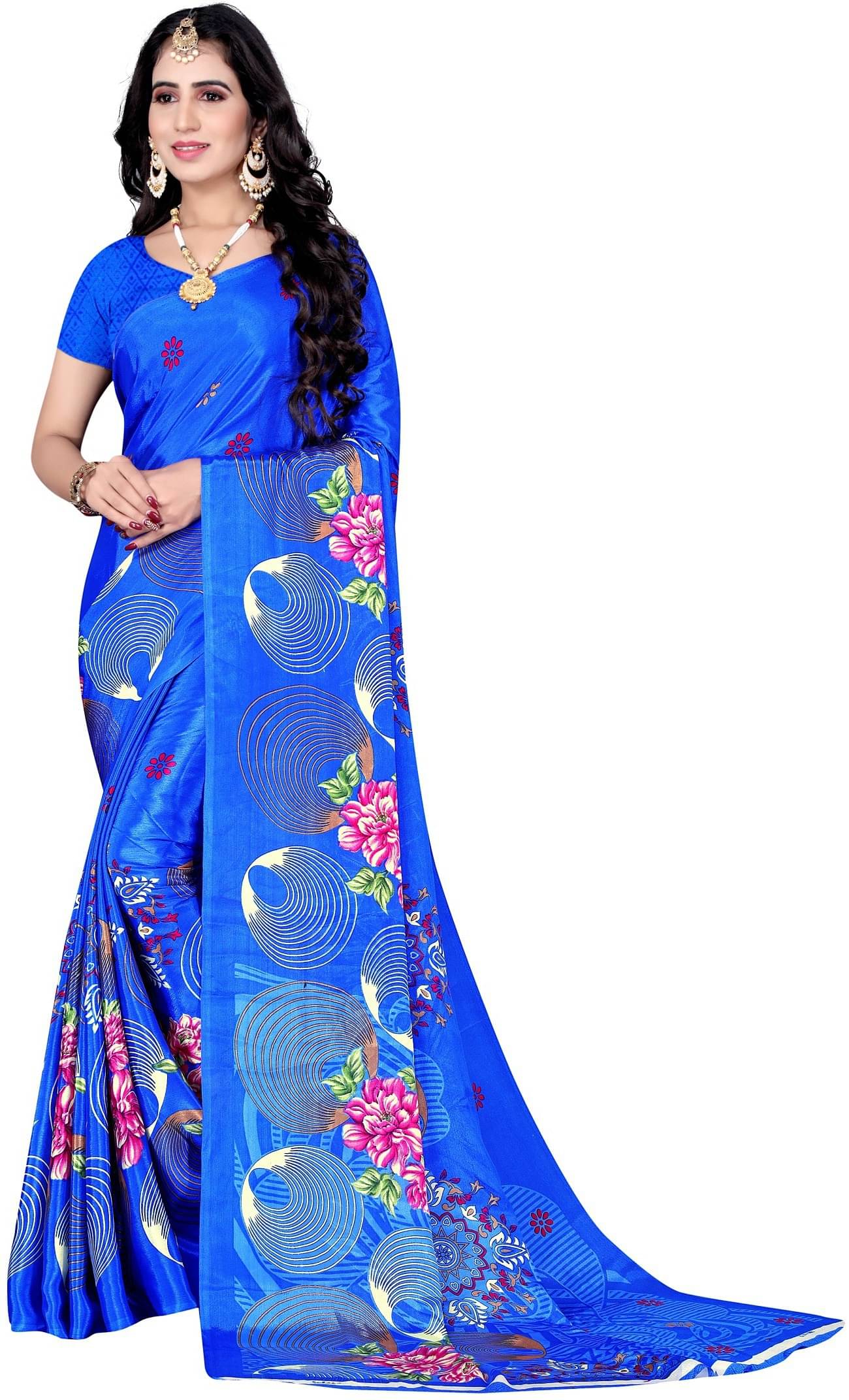 LEELAVATI Crepe Printed Saree With Unstitched Blouse Piece ( Blue ) LEELAVATI Crepe Printed Saree With Unstitched Blouse Piece ( Blue )