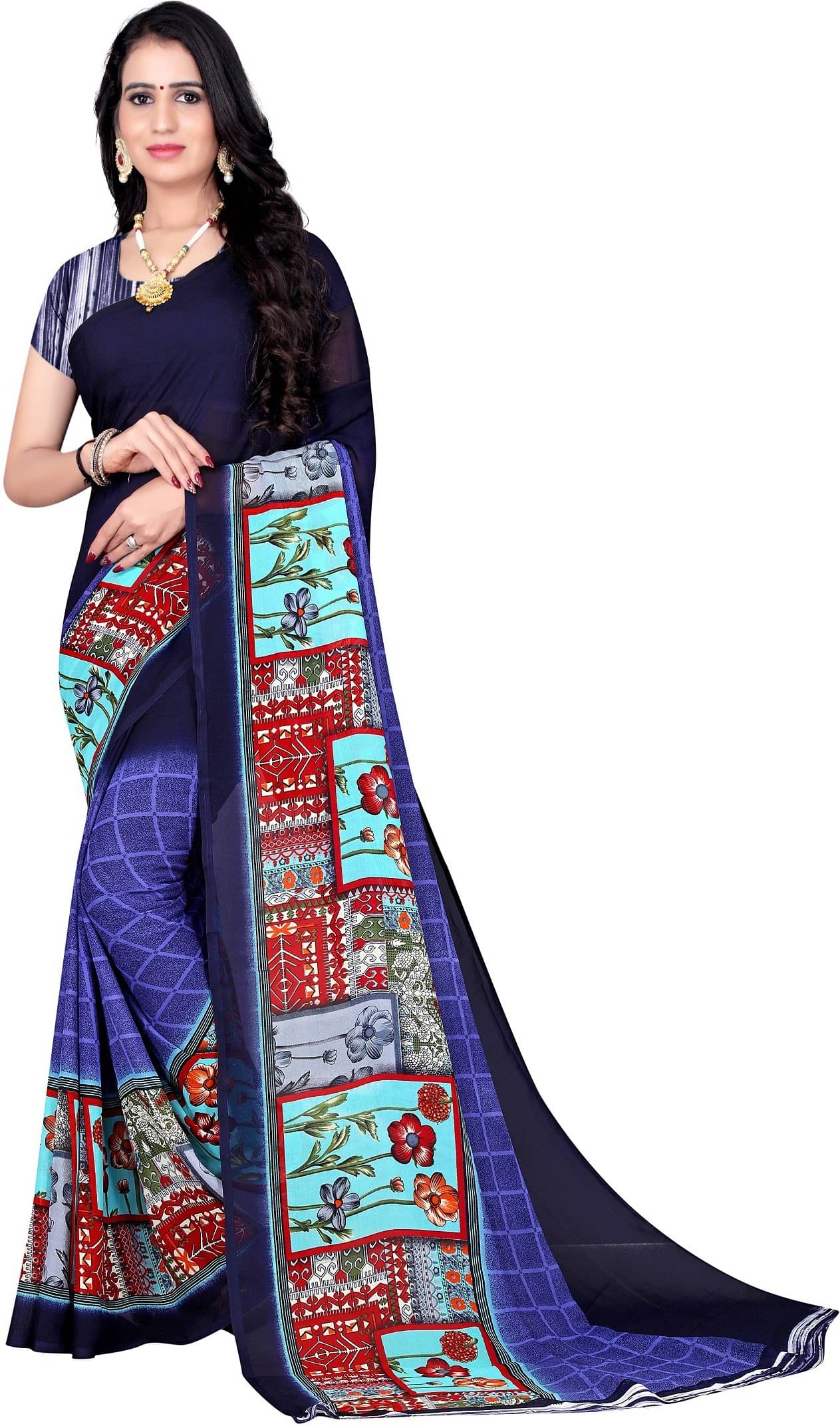 LEELAVATI Georgette Printed Saree With Unstitched Blouse Piece ( Blue ) LEELAVATI Georgette Printed Saree With Unstitched Blouse Piece ( Blue )