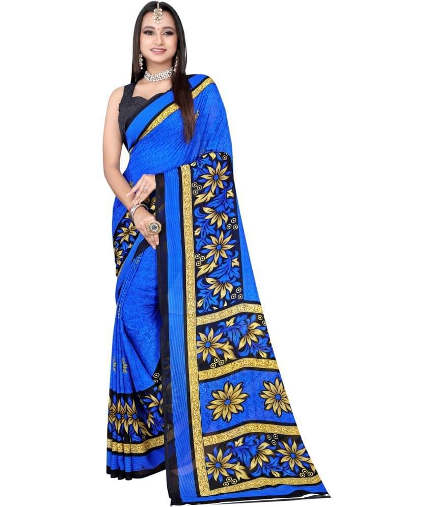 LEELAVATI Georgette Printed Saree With Unstitched Blouse Piece ( Blue )     			LEELAVATI Georgette Printed Saree With Unstitched Blouse Piece ( Blue )