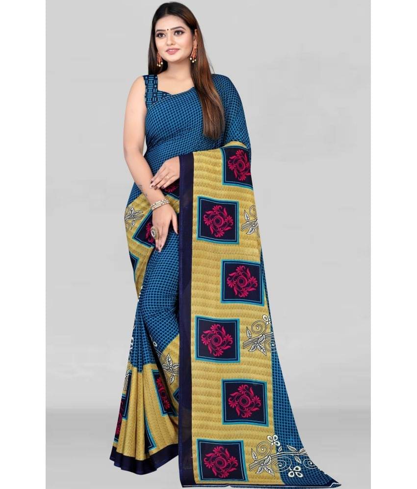 LEELAVATI Georgette Printed Saree With Unstitched Blouse Piece ( Blue )     			LEELAVATI Georgette Printed Saree With Unstitched Blouse Piece ( Blue )