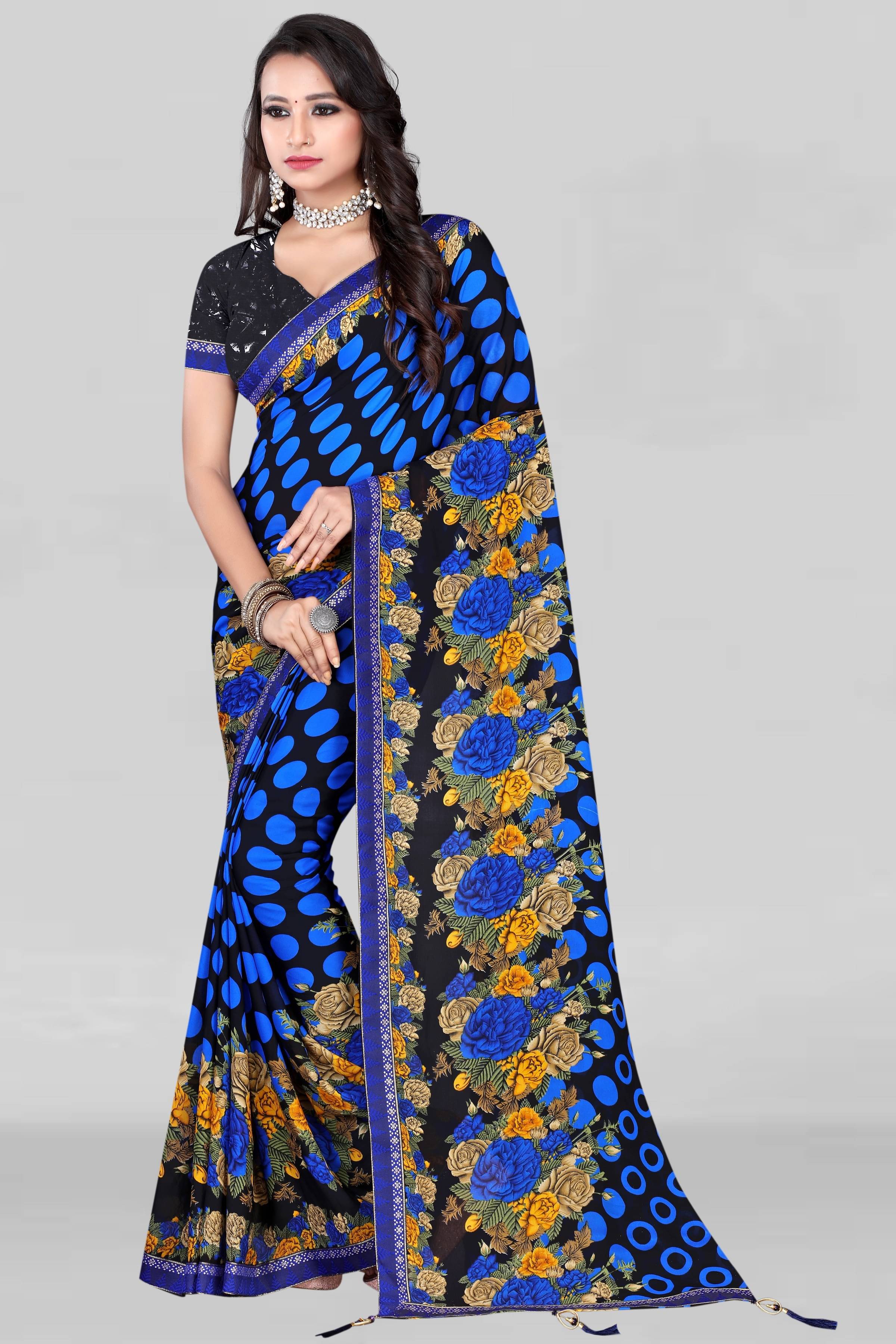 LEELAVATI Georgette Embroidered Saree With Unstitched Blouse Piece ( Blue ) LEELAVATI Georgette Embroidered Saree With Unstitched Blouse Piece ( Blue )