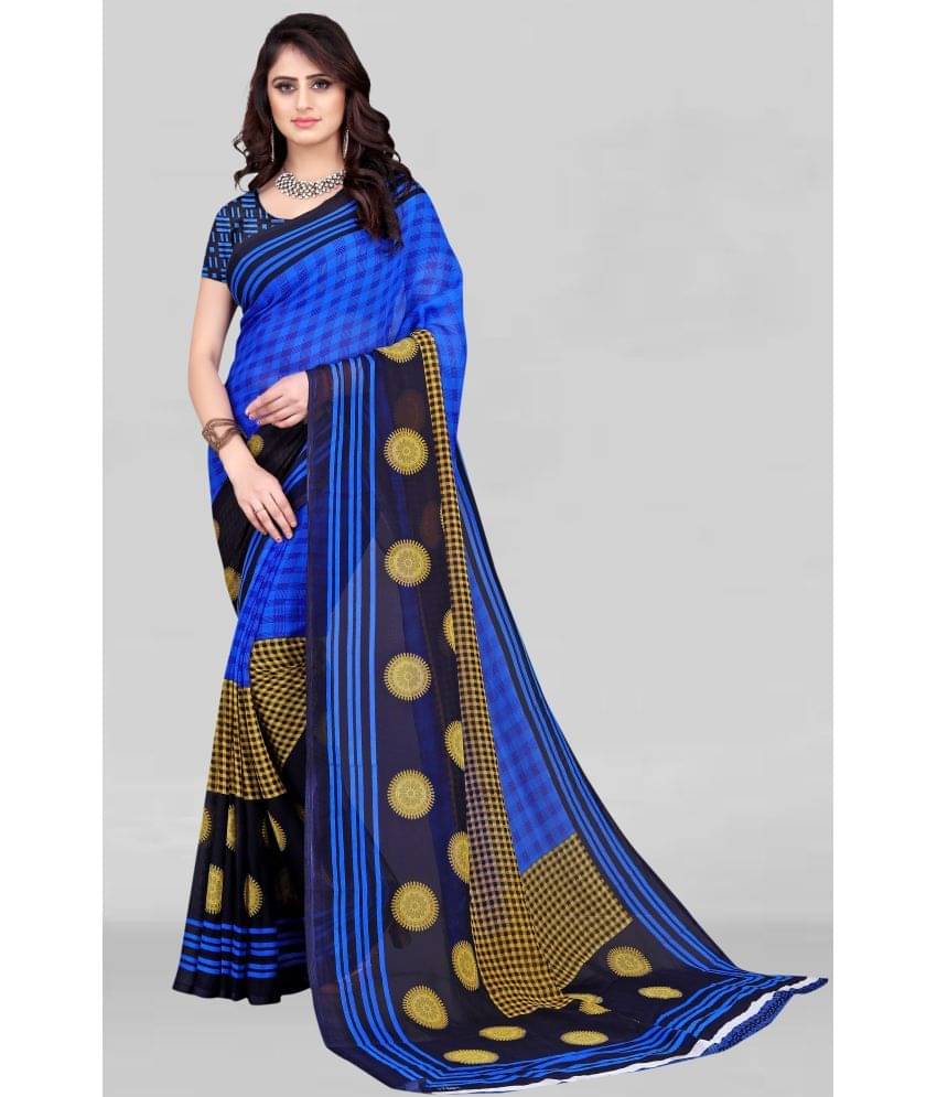 LEELAVATI Georgette Printed Saree With Unstitched Blouse Piece ( Blue )     			LEELAVATI Georgette Printed Saree With Unstitched Blouse Piece ( Blue )