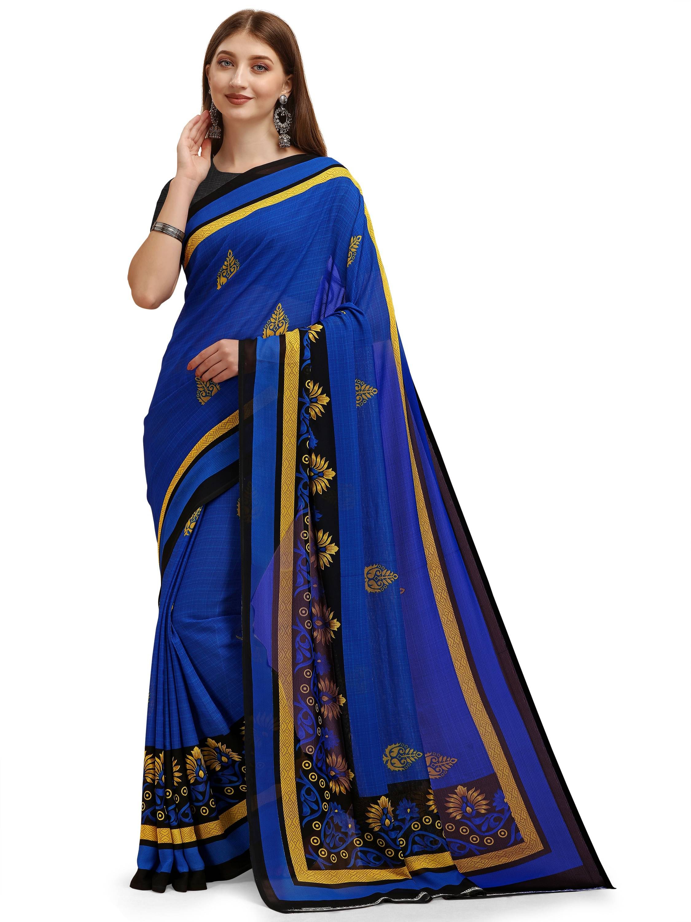     			LEELAVATI Georgette Printed Saree With Unstitched Blouse Piece ( Blue )