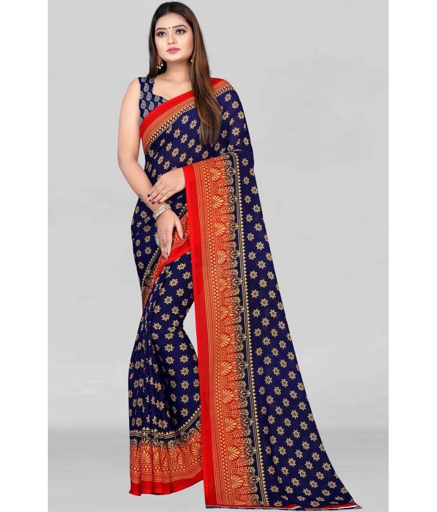 LEELAVATI Georgette Printed Saree With Unstitched Blouse Piece ( Blue ) LEELAVATI Georgette Printed Saree With Unstitched Blouse Piece ( Blue )