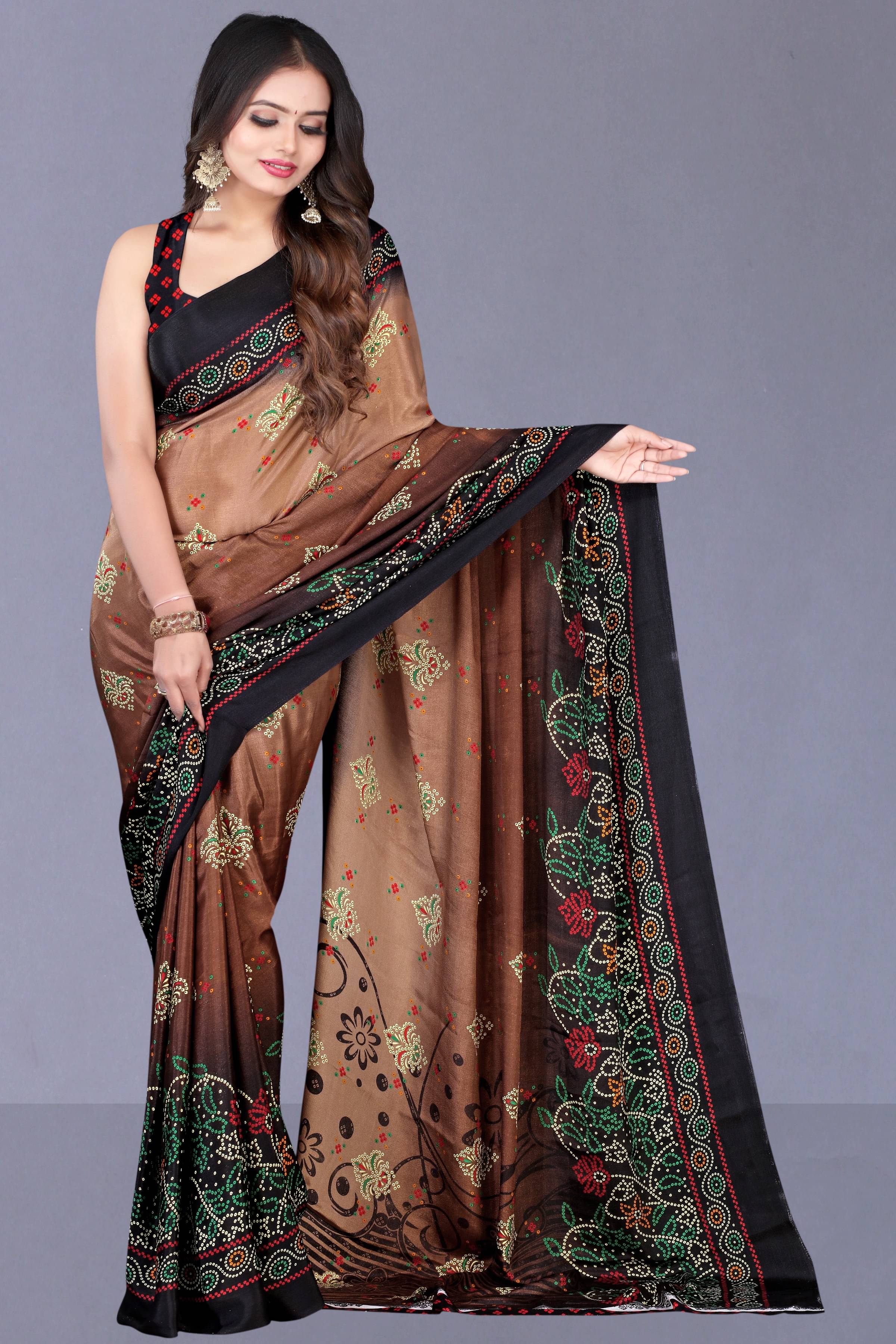     			LEELAVATI Crepe Printed Saree With Unstitched Blouse Piece ( Brown )