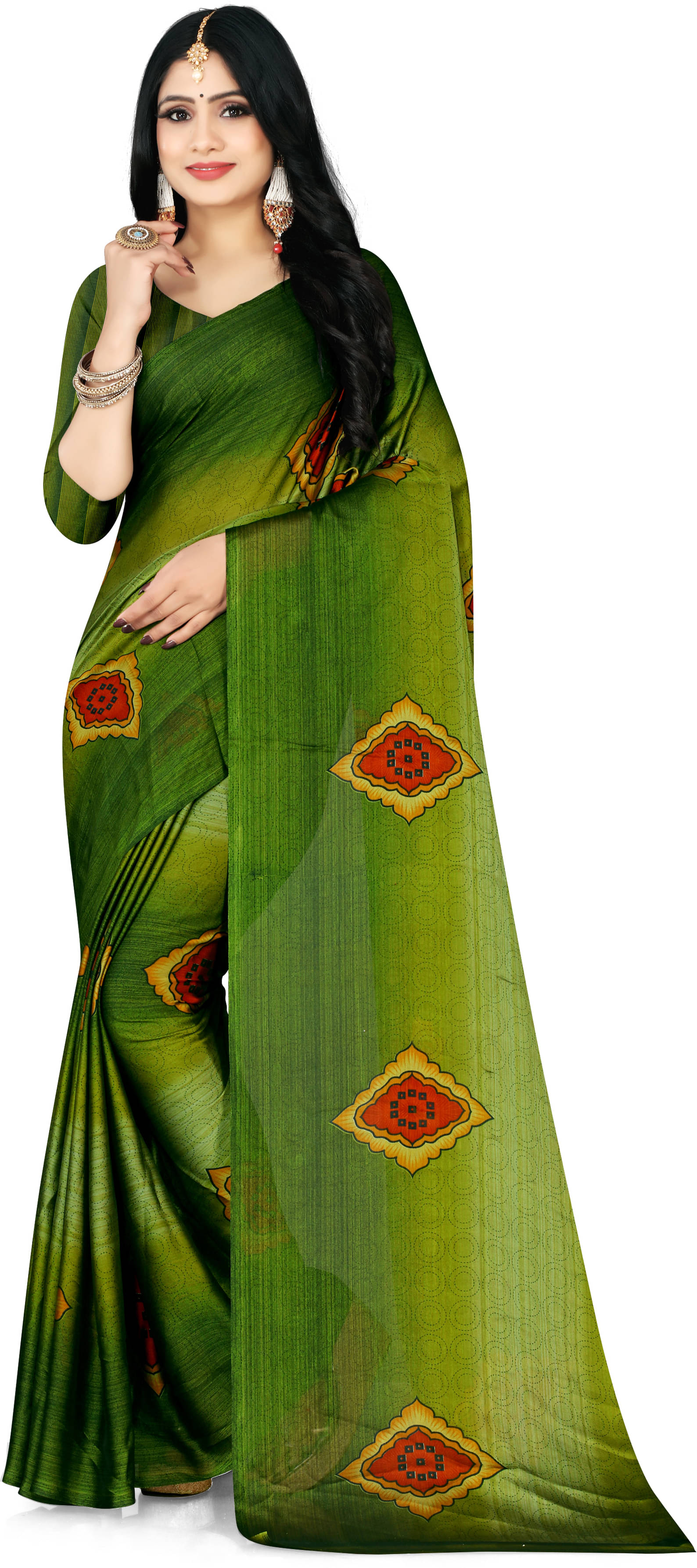 LEELAVATI Chiffon Printed Saree With Unstitched Blouse Piece ( Green ) LEELAVATI Chiffon Printed Saree With Unstitched Blouse Piece ( Green )