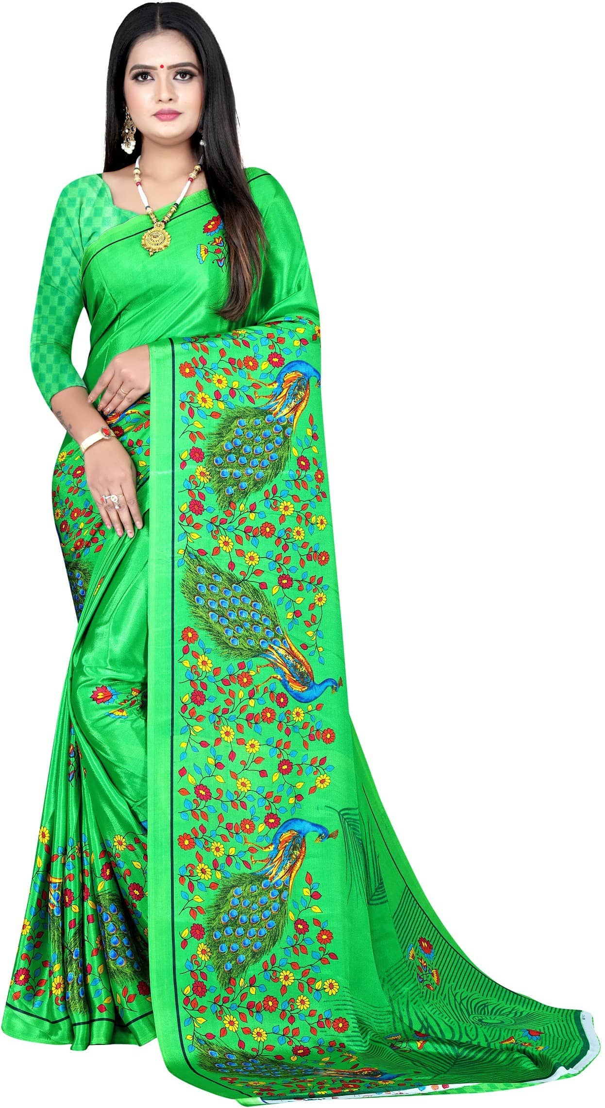LEELAVATI Crepe Printed Saree With Unstitched Blouse Piece ( Pink )