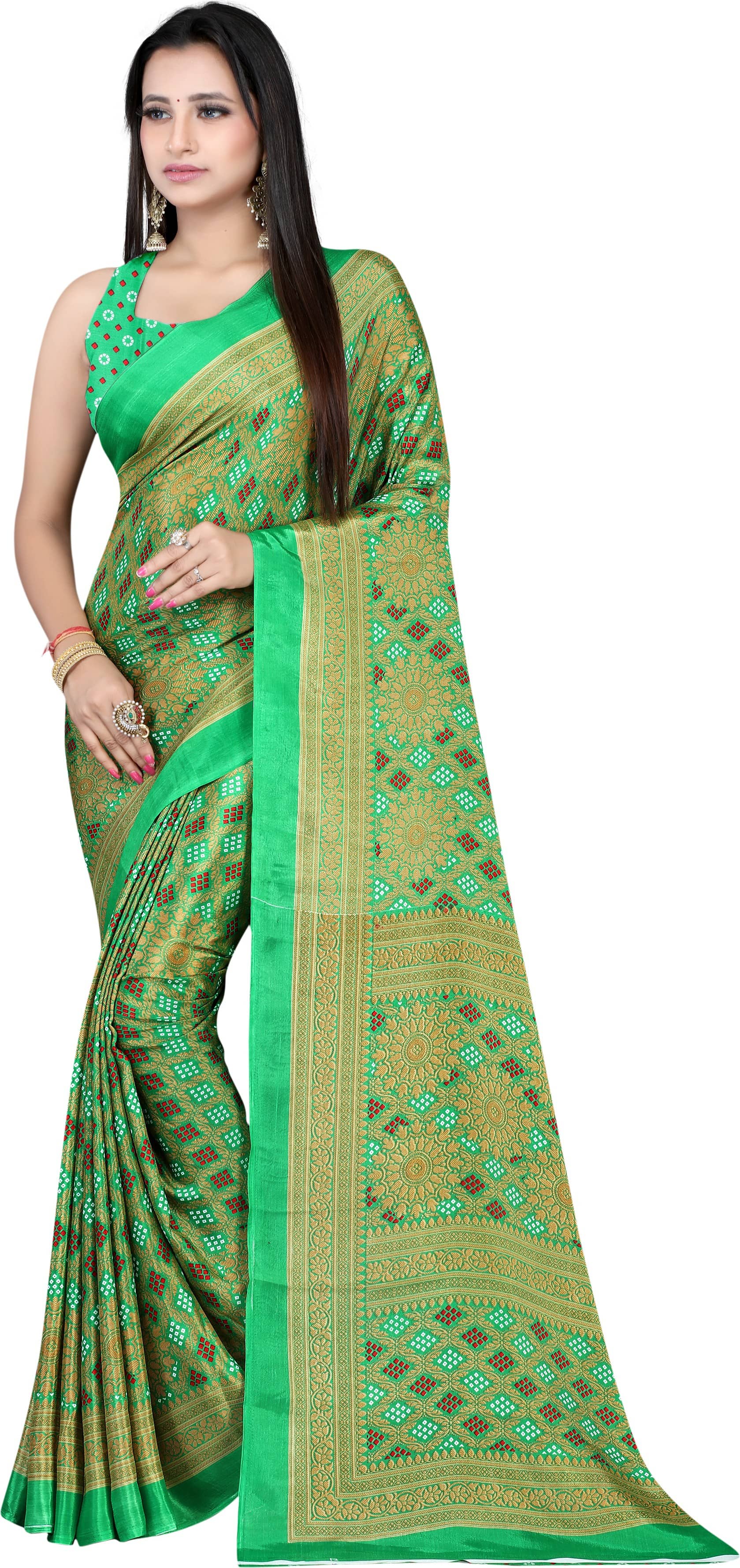 LEELAVATI Crepe Printed Saree With Unstitched Blouse Piece ( Blue ) - Sarees | Buy online on ZillyBuy