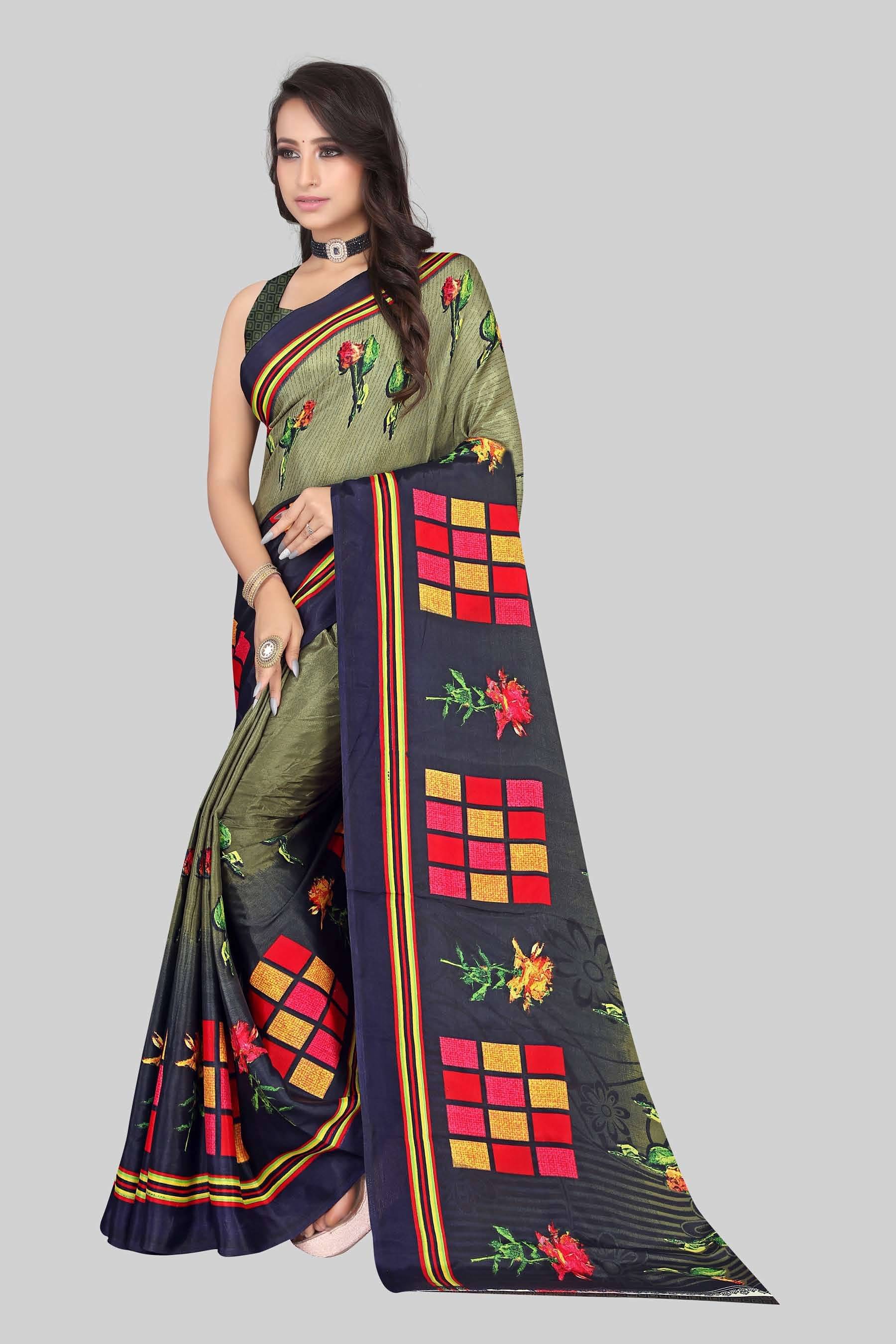 LEELAVATI Crepe Printed Saree With Unstitched Blouse Piece ( Green ) LEELAVATI Crepe Printed Saree With Unstitched Blouse Piece ( Green )