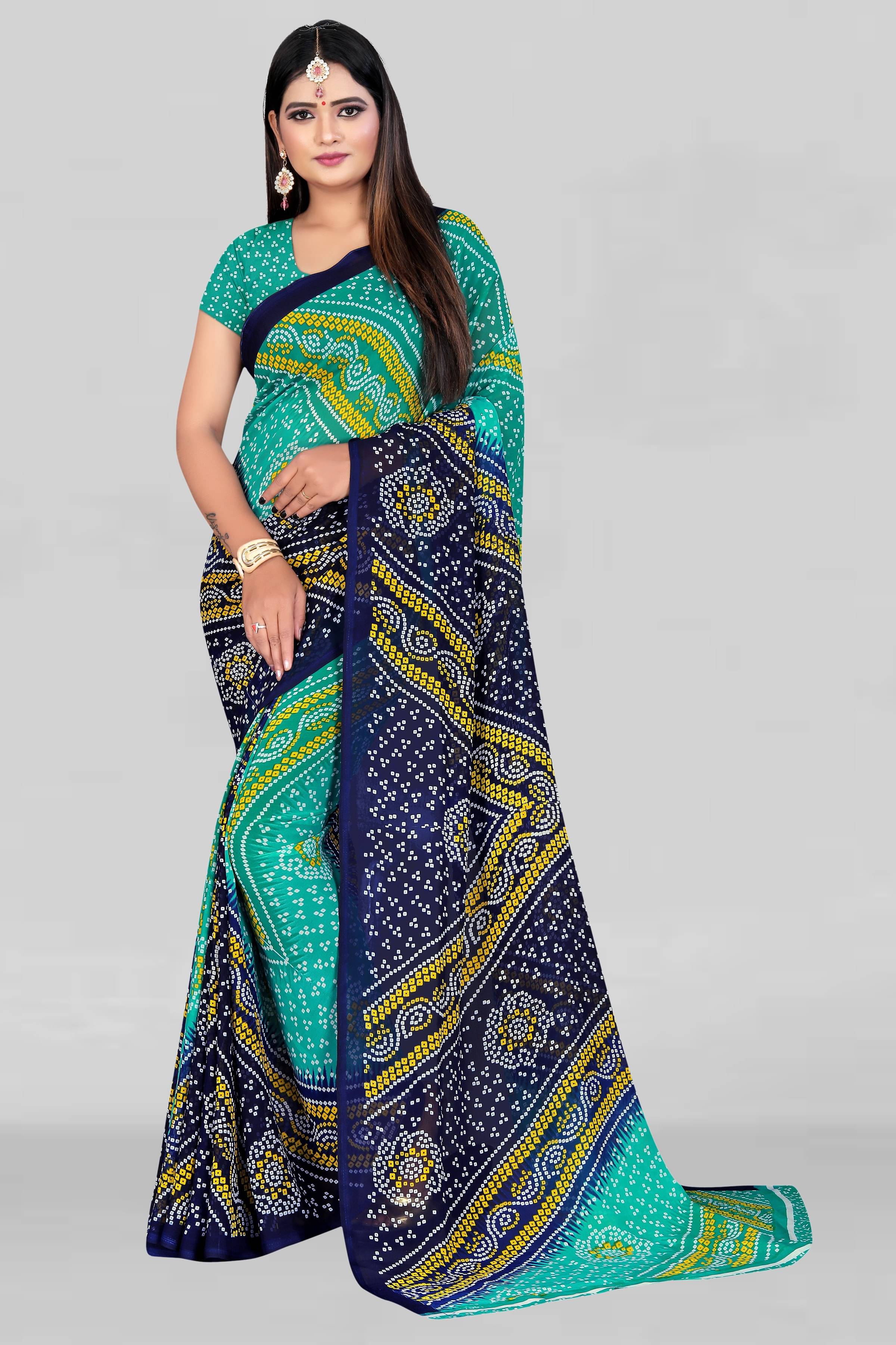     			LEELAVATI Georgette Printed Saree With Unstitched Blouse Piece ( Green )