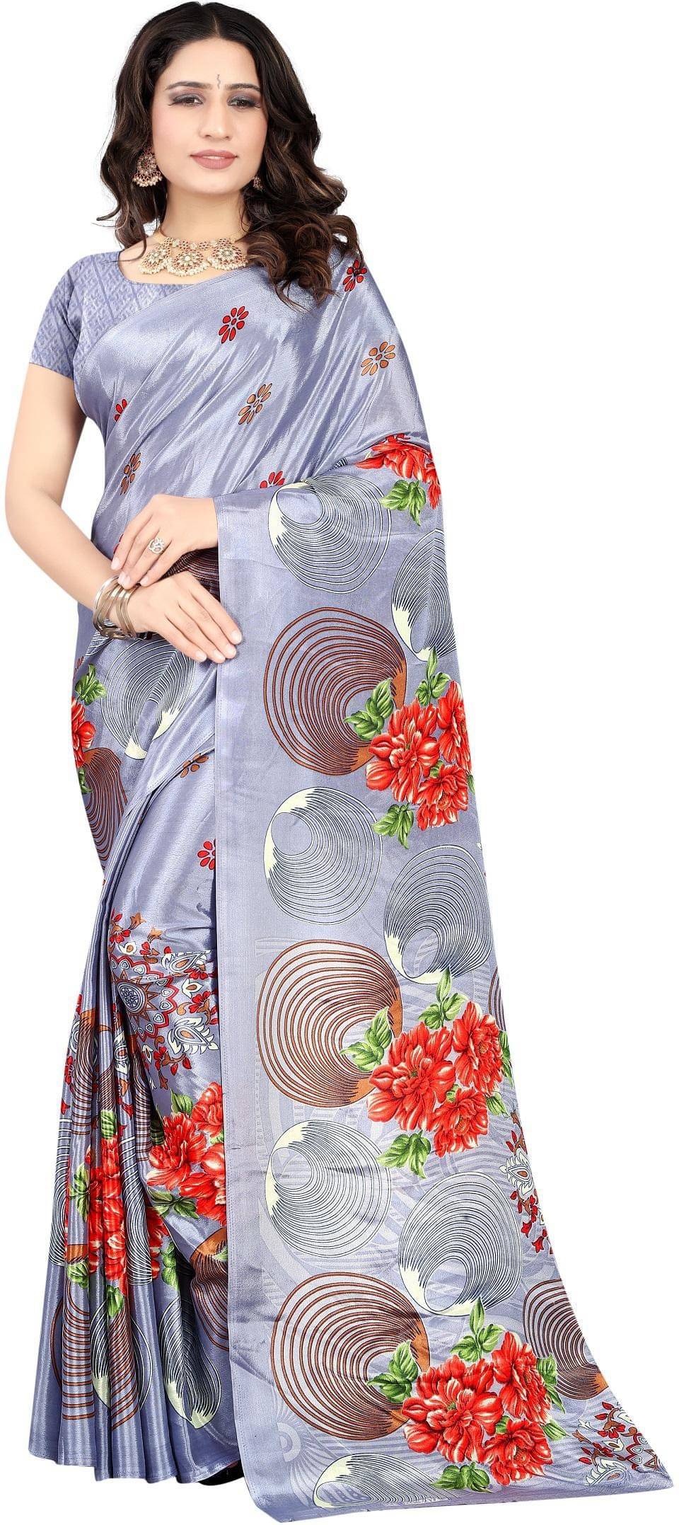 LEELAVATI Crepe Printed Saree With Unstitched Blouse Piece ( Grey ) LEELAVATI Crepe Printed Saree With Unstitched Blouse Piece ( Grey )