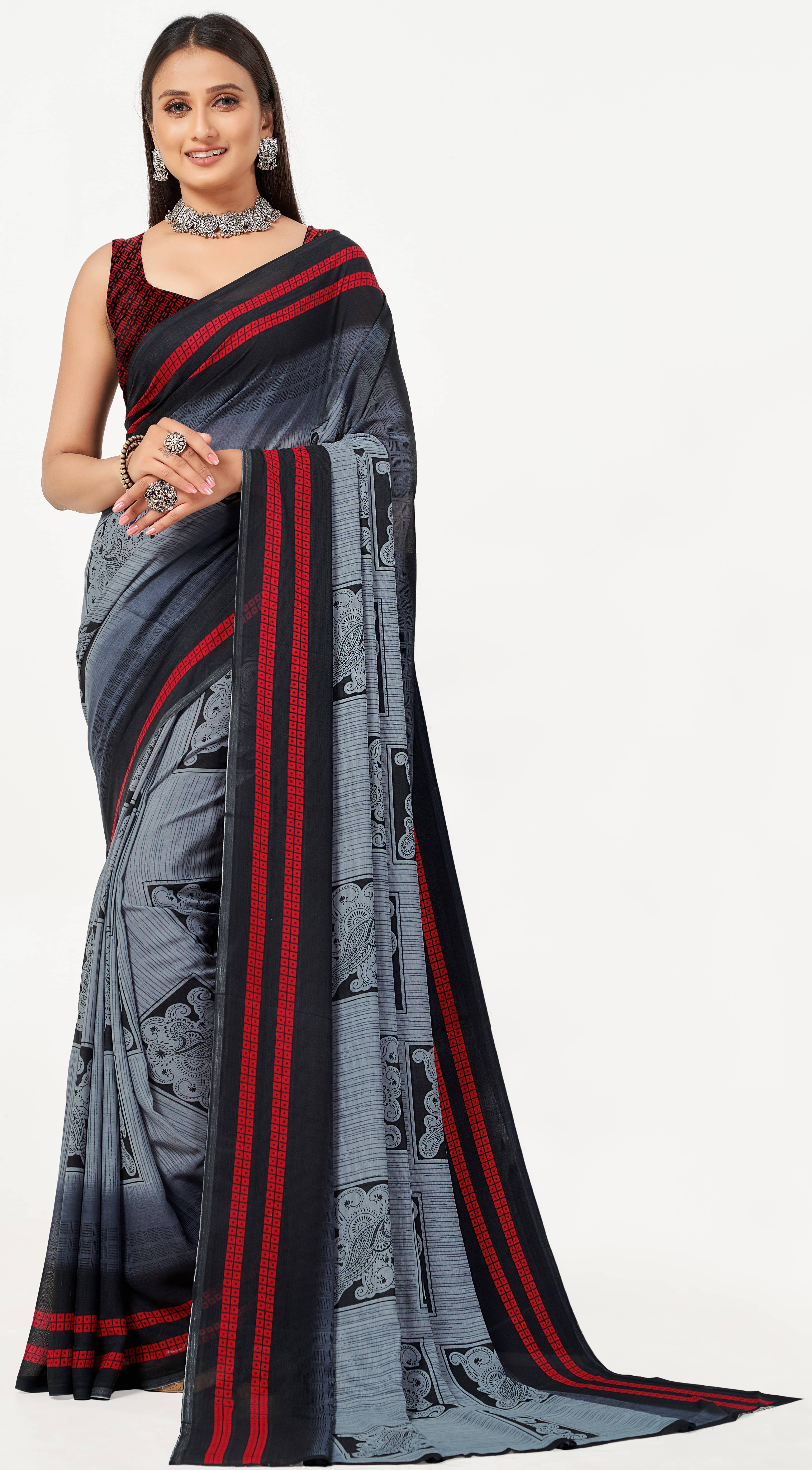     			LEELAVATI Georgette Printed Saree With Unstitched Blouse Piece ( Grey )