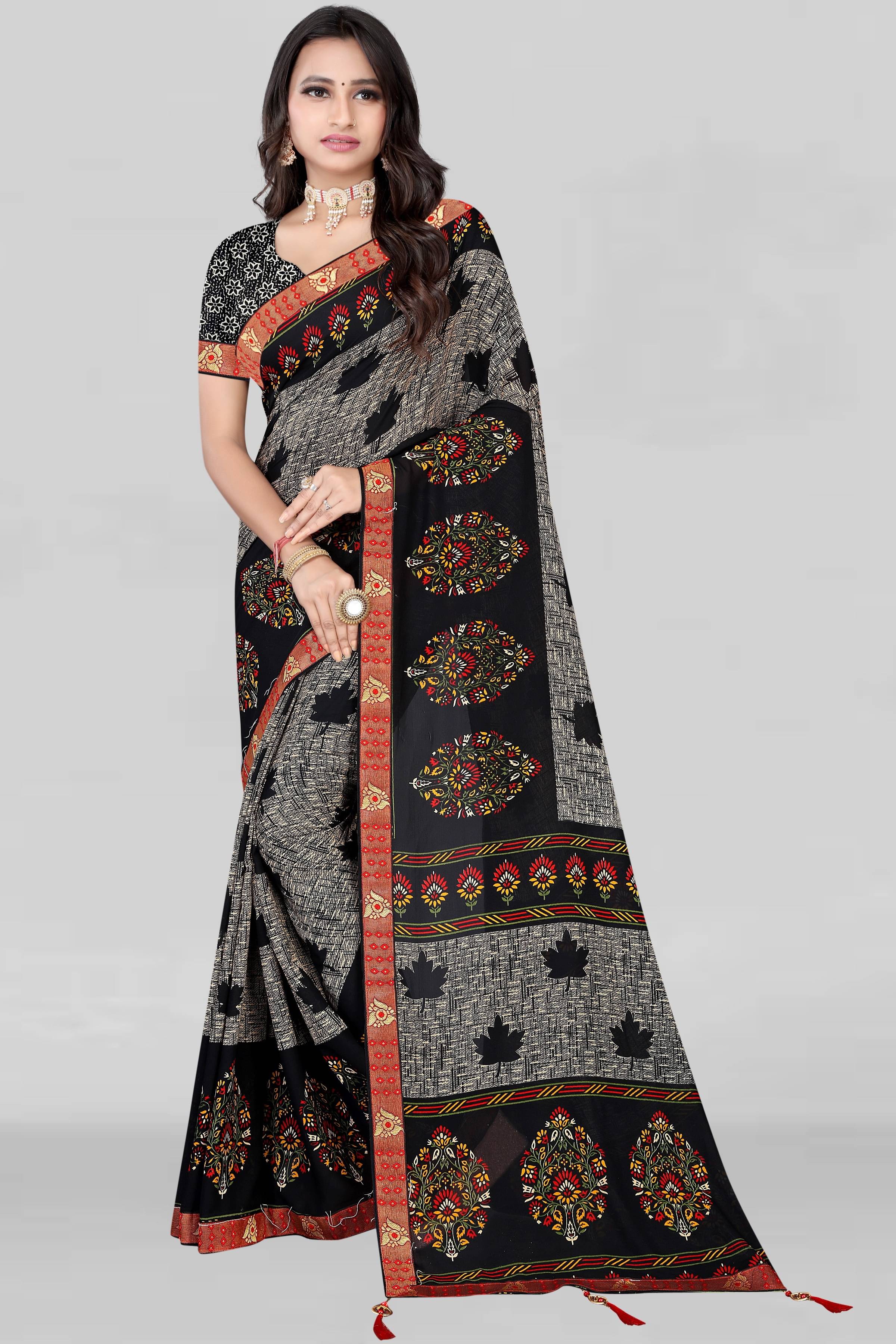 LEELAVATI Georgette Embroidered Saree With Unstitched Blouse Piece ( Grey ) LEELAVATI Georgette Embroidered Saree With Unstitched Blouse Piece ( Grey )