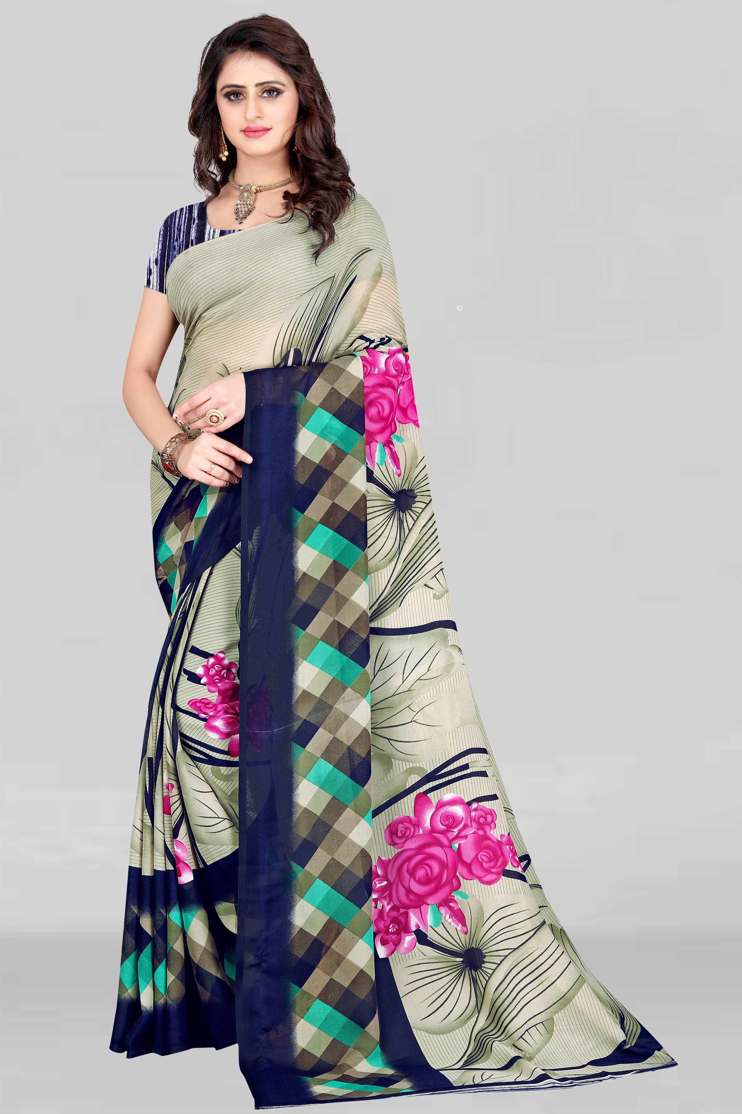 LEELAVATI Georgette Printed Saree With Unstitched Blouse Piece ( Grey ) LEELAVATI Georgette Printed Saree With Unstitched Blouse Piece ( Grey )