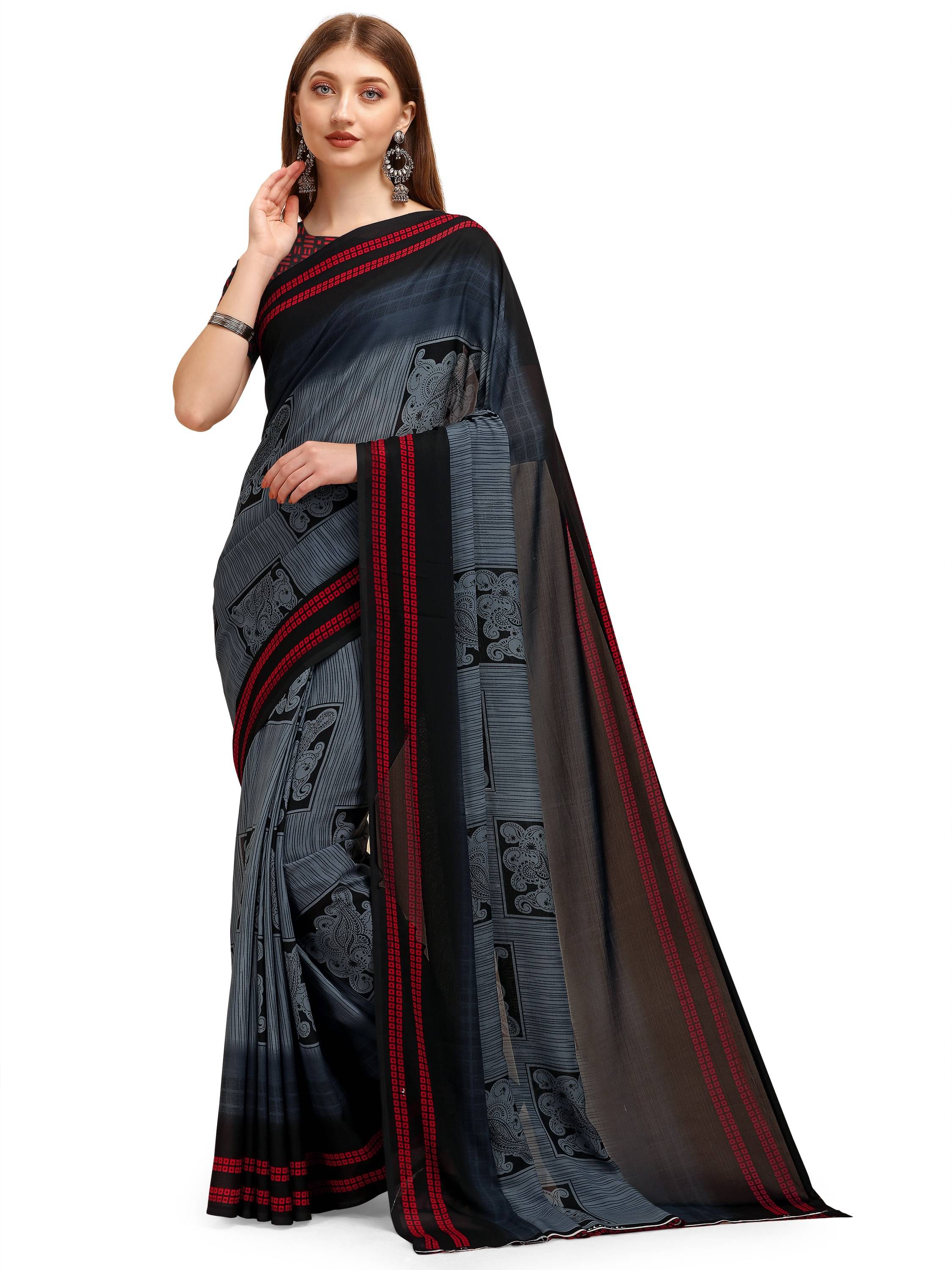     			LEELAVATI Georgette Printed Saree With Unstitched Blouse Piece ( Grey )