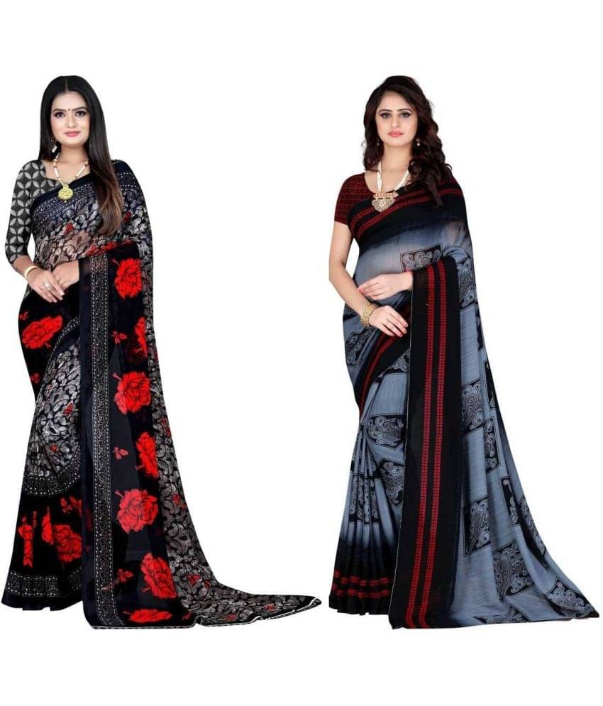 LEELAVATI Georgette Printed Saree With Unstitched Blouse Piece ( Grey ) LEELAVATI Georgette Printed Saree With Unstitched Blouse Piece ( Grey )