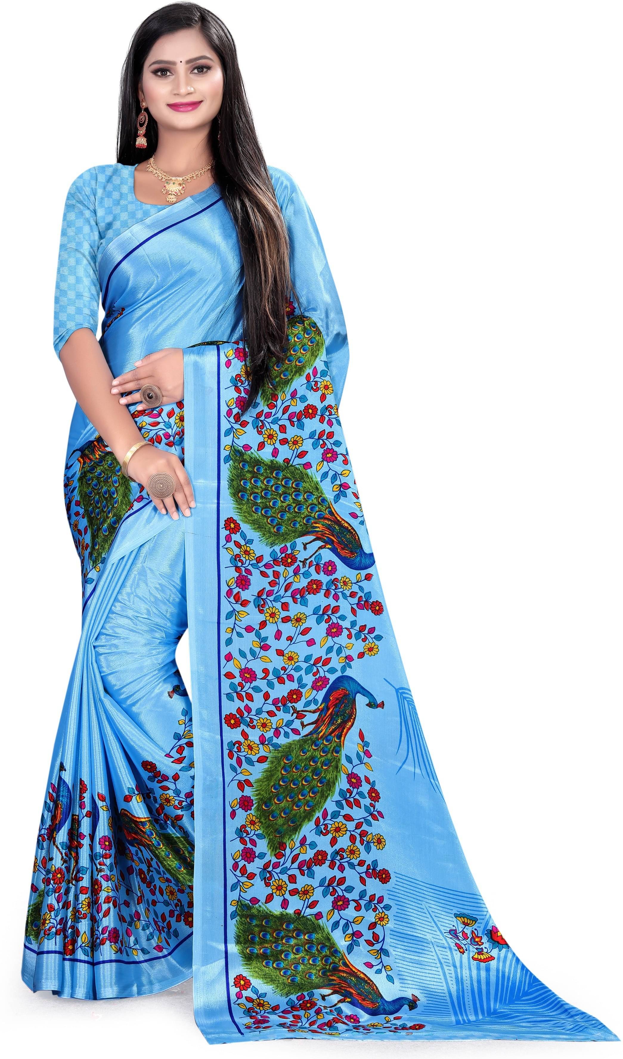     			LEELAVATI Crepe Printed Saree With Unstitched Blouse Piece ( Light Blue )