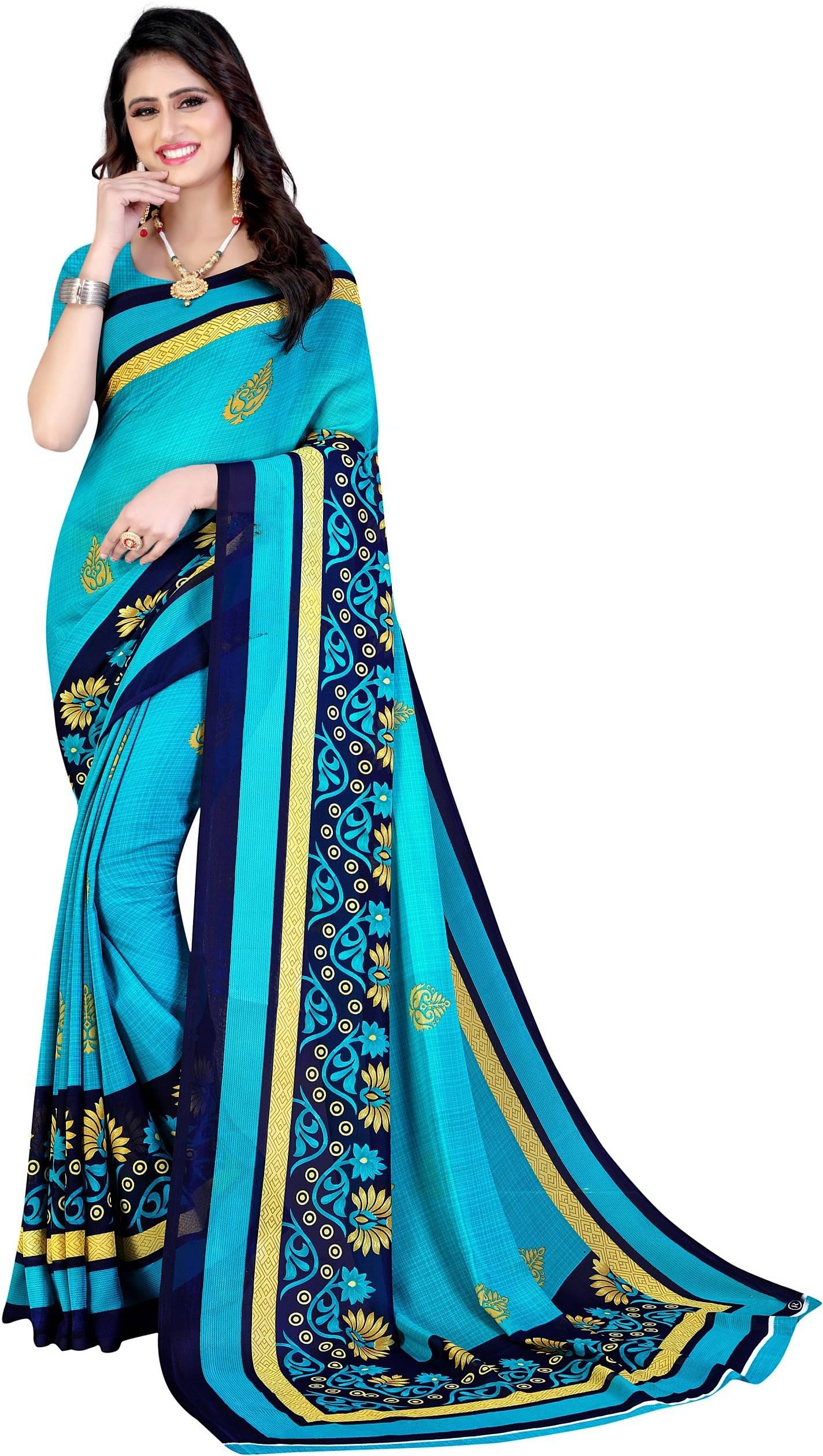 LEELAVATI Georgette Printed Saree With Unstitched Blouse Piece ( Light Blue )     			LEELAVATI Georgette Printed Saree With Unstitched Blouse Piece ( Light Blue )