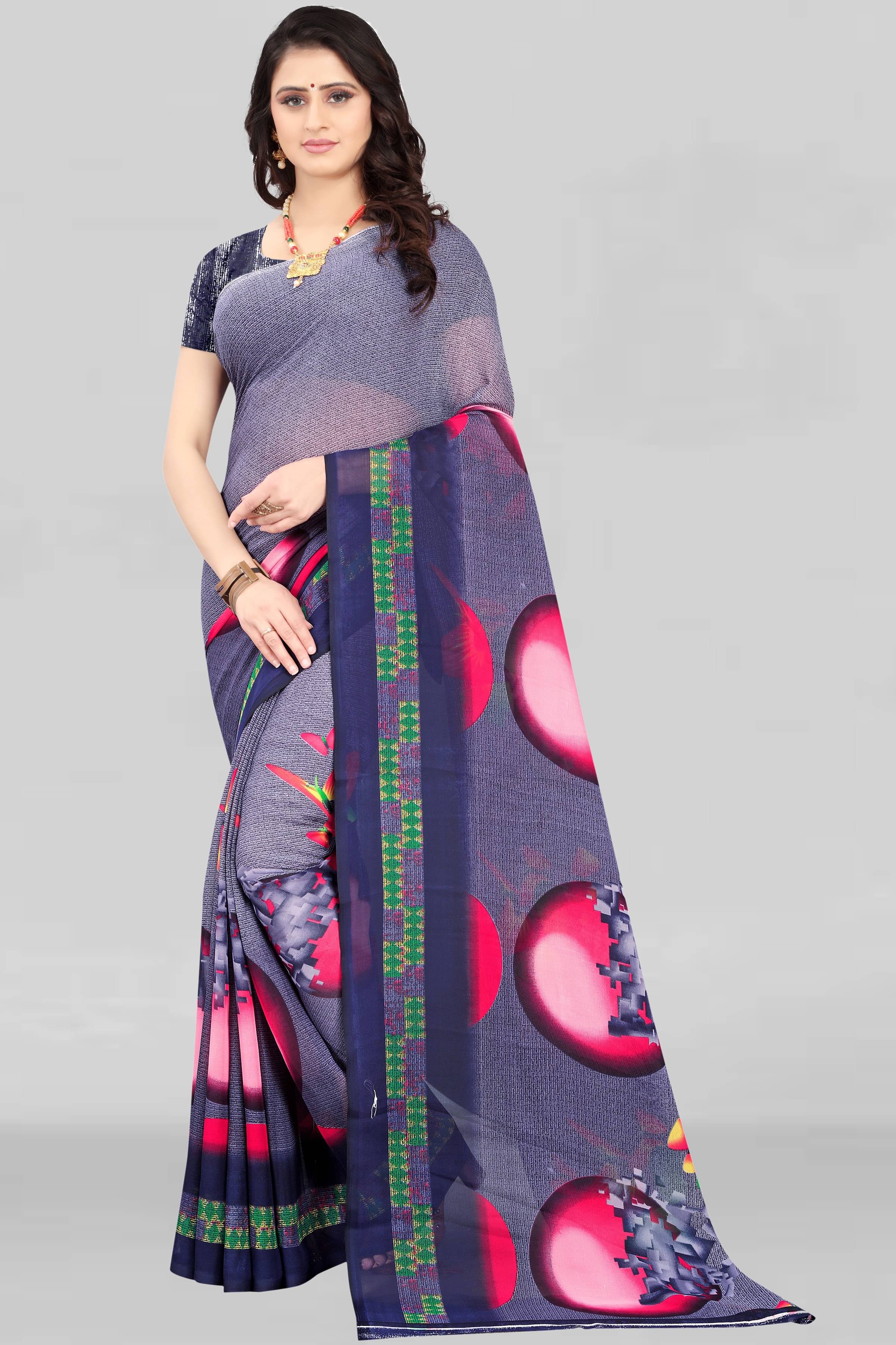     			LEELAVATI Georgette Printed Saree With Unstitched Blouse Piece ( Light Blue )