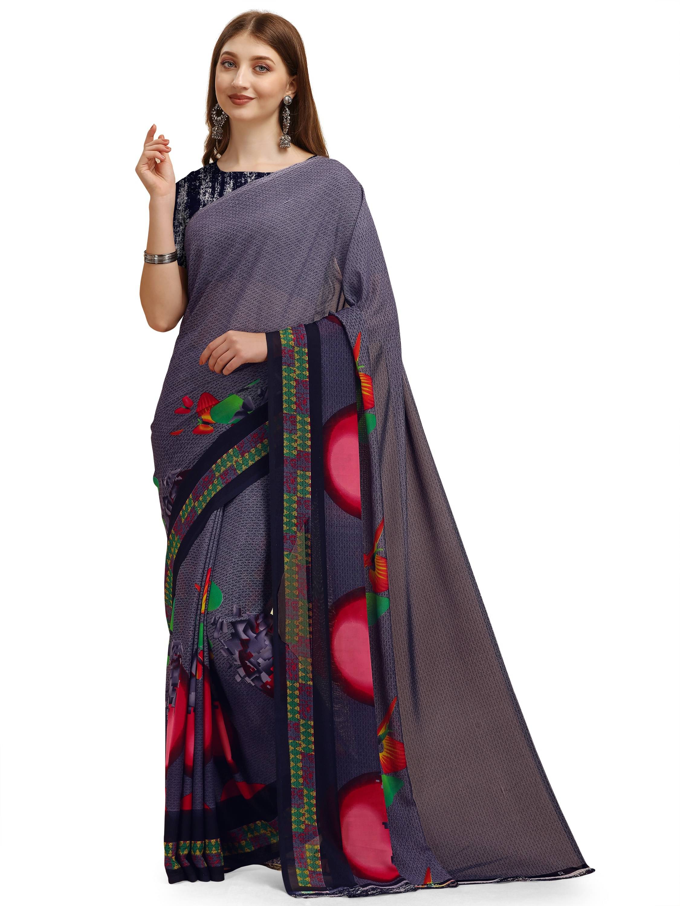     			LEELAVATI Georgette Printed Saree With Unstitched Blouse Piece ( Grey )