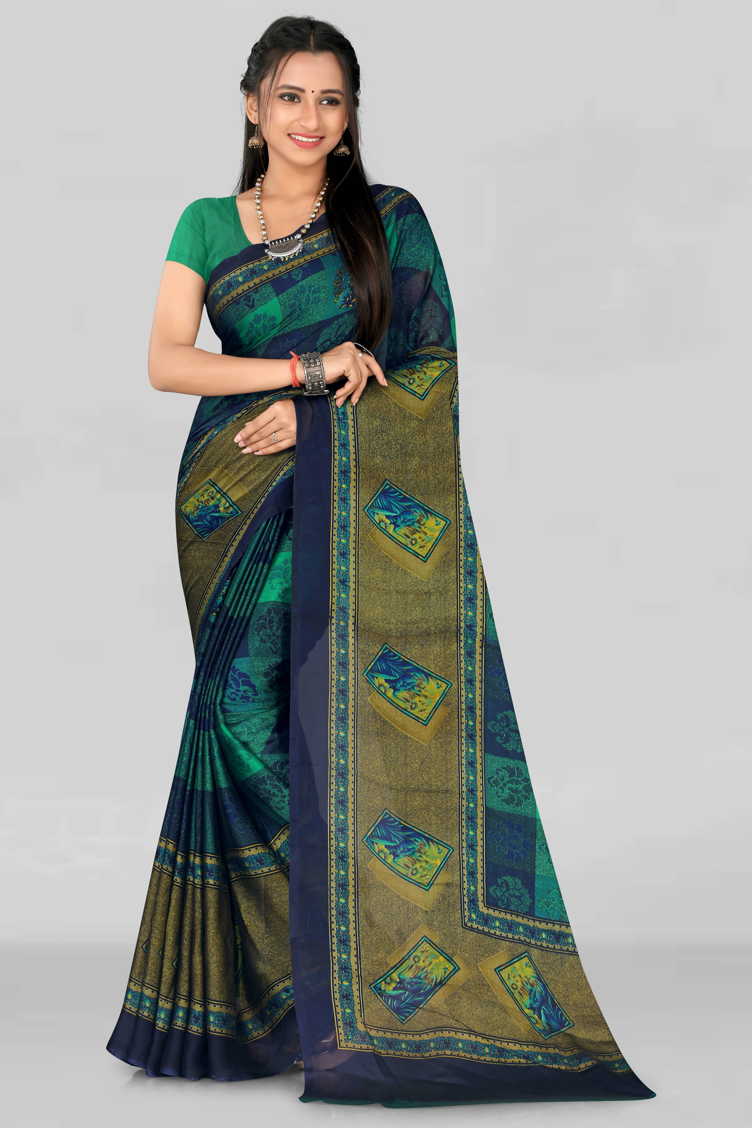 LEELAVATI Chiffon Printed Saree With Unstitched Blouse Piece ( Multicolor ) LEELAVATI Chiffon Printed Saree With Unstitched Blouse Piece ( Multicolor )