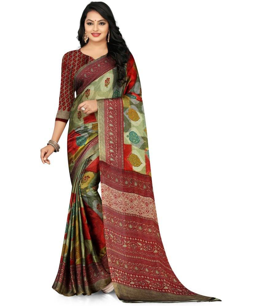 LEELAVATI Chiffon Printed Saree With Unstitched Blouse Piece ( Multicolor ) LEELAVATI Chiffon Printed Saree With Unstitched Blouse Piece ( Multicolor )