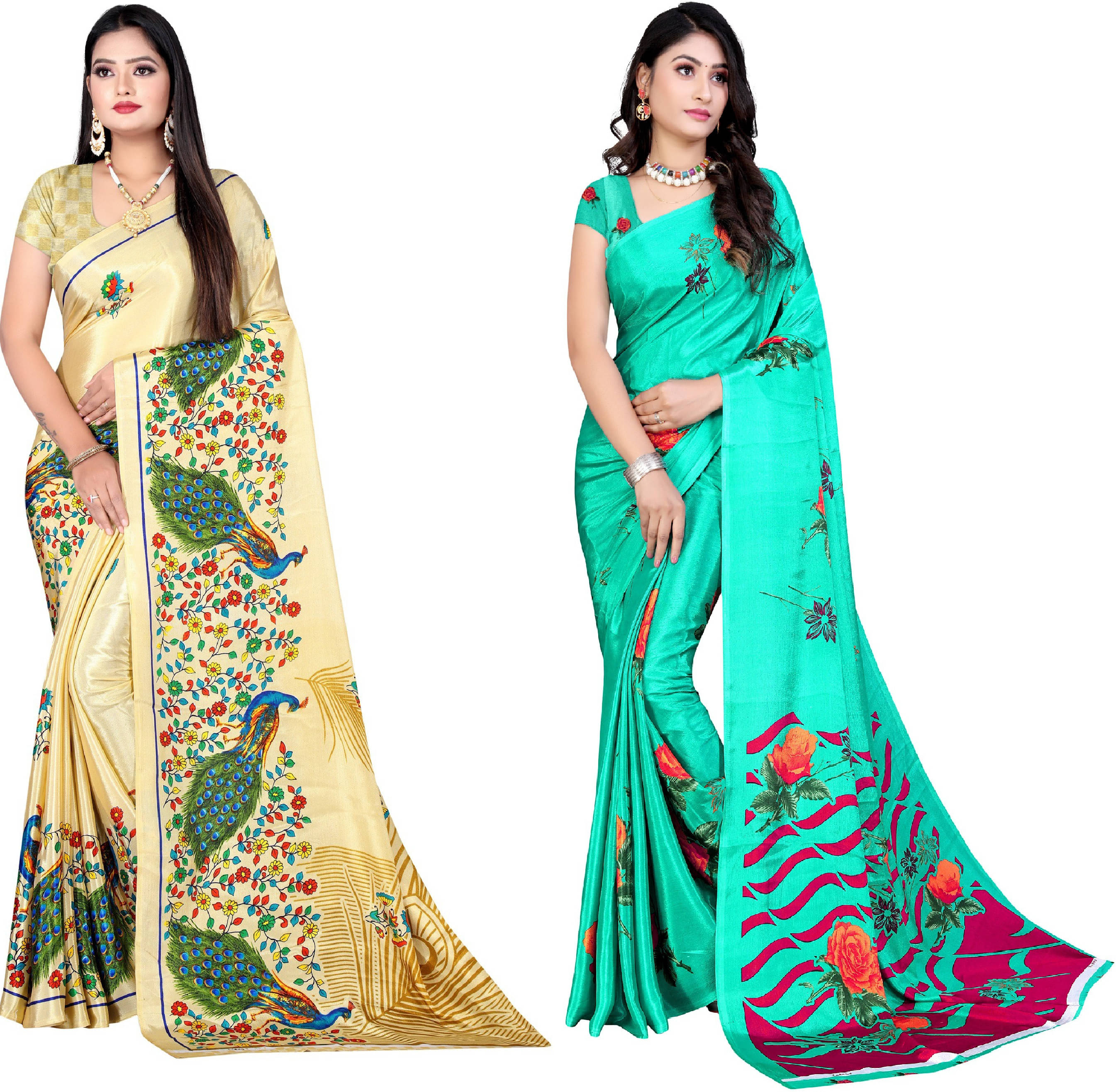 LEELAVATI Crepe Printed Saree With Unstitched Blouse Piece ( Multicolor ) LEELAVATI Crepe Printed Saree With Unstitched Blouse Piece ( Multicolor )