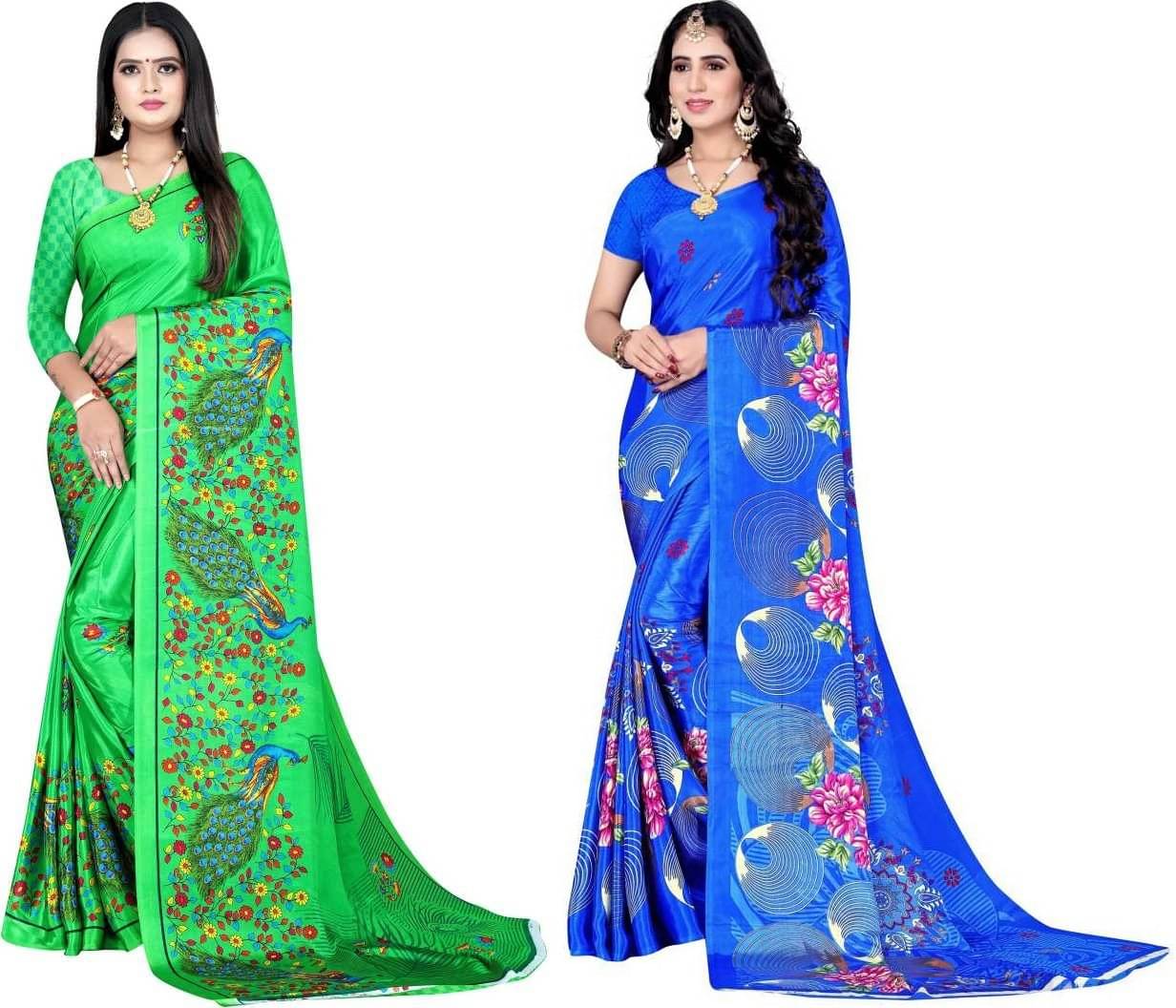     			LEELAVATI Crepe Printed Saree With Unstitched Blouse Piece ( Multicolor )