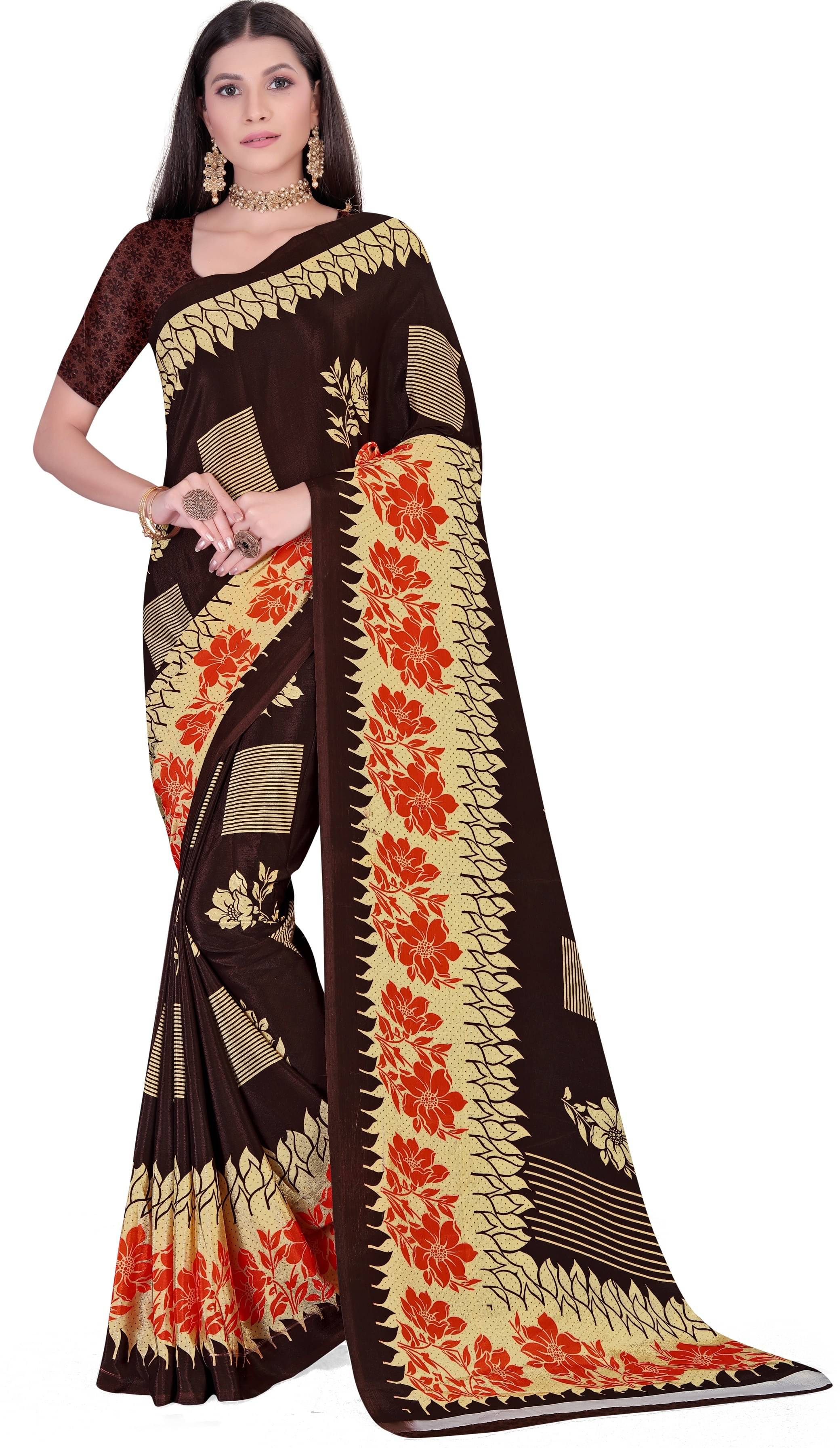 LEELAVATI Crepe Printed Saree With Unstitched Blouse Piece ( Multicolor )     			LEELAVATI Crepe Printed Saree With Unstitched Blouse Piece ( Multicolor )