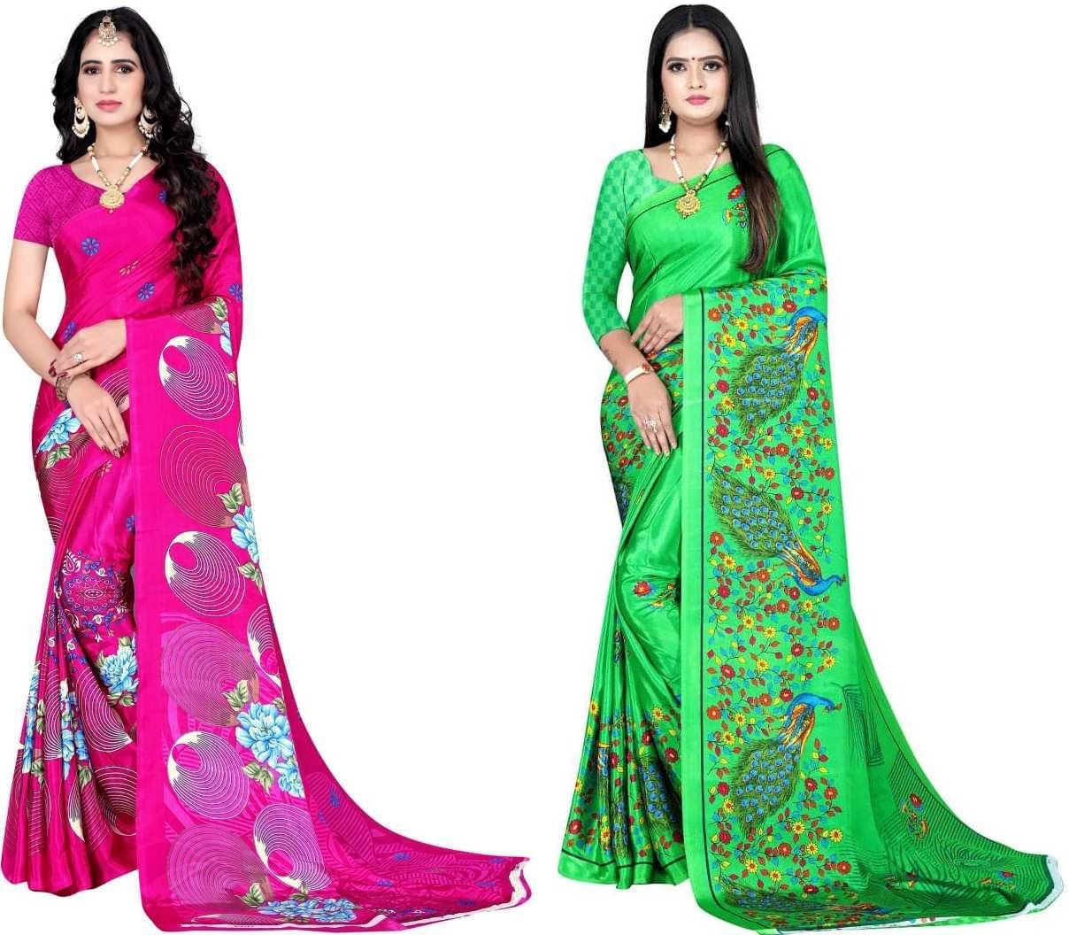     			LEELAVATI Crepe Printed Saree With Unstitched Blouse Piece ( Multicolor )