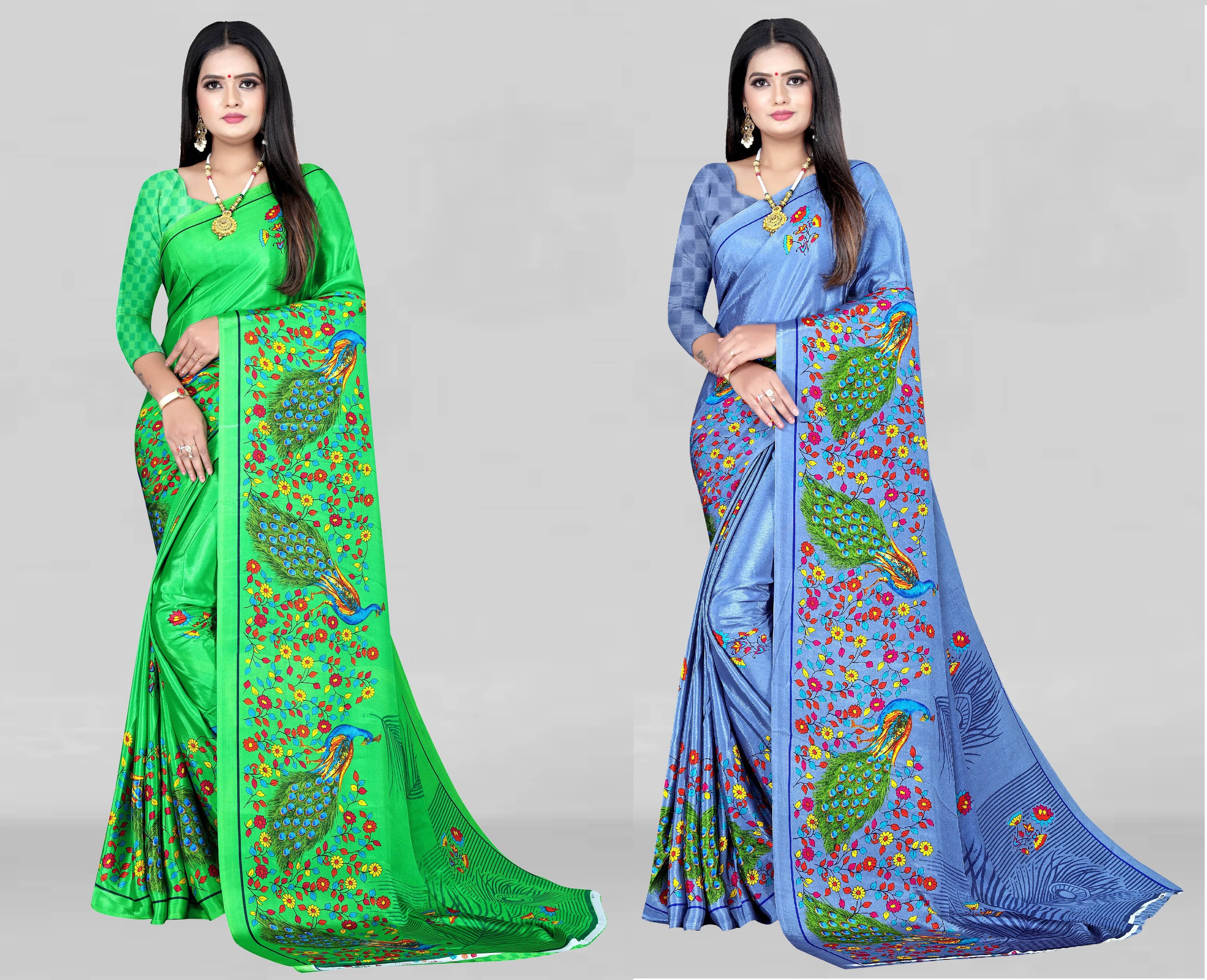LEELAVATI Crepe Printed Saree With Unstitched Blouse Piece ( Multicolor ) - Sarees | Buy online on ZillyBuy