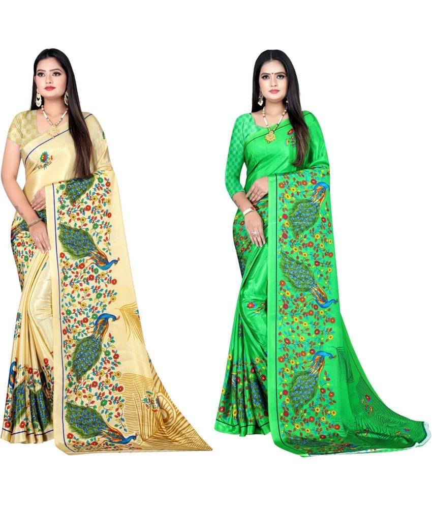 LEELAVATI Crepe Printed Saree With Unstitched Blouse Piece ( Multicolor ) LEELAVATI Crepe Printed Saree With Unstitched Blouse Piece ( Multicolor )