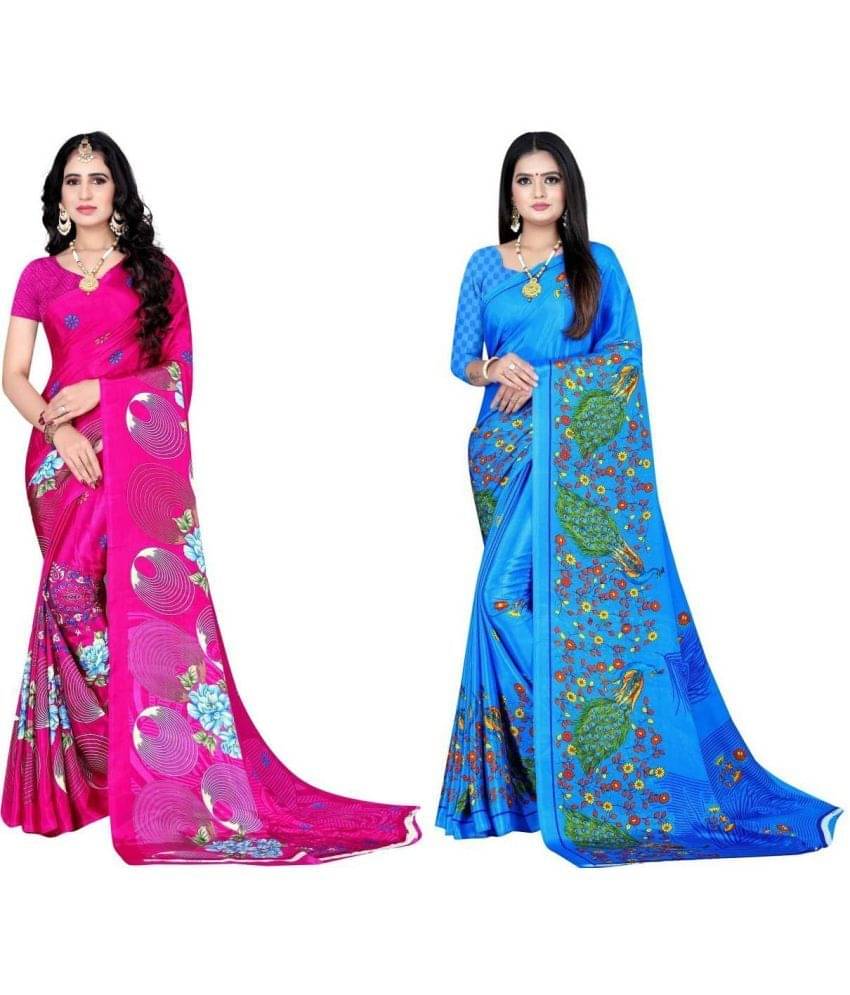 LEELAVATI Crepe Printed Saree With Unstitched Blouse Piece ( Multicolor ) LEELAVATI Crepe Printed Saree With Unstitched Blouse Piece ( Multicolor )