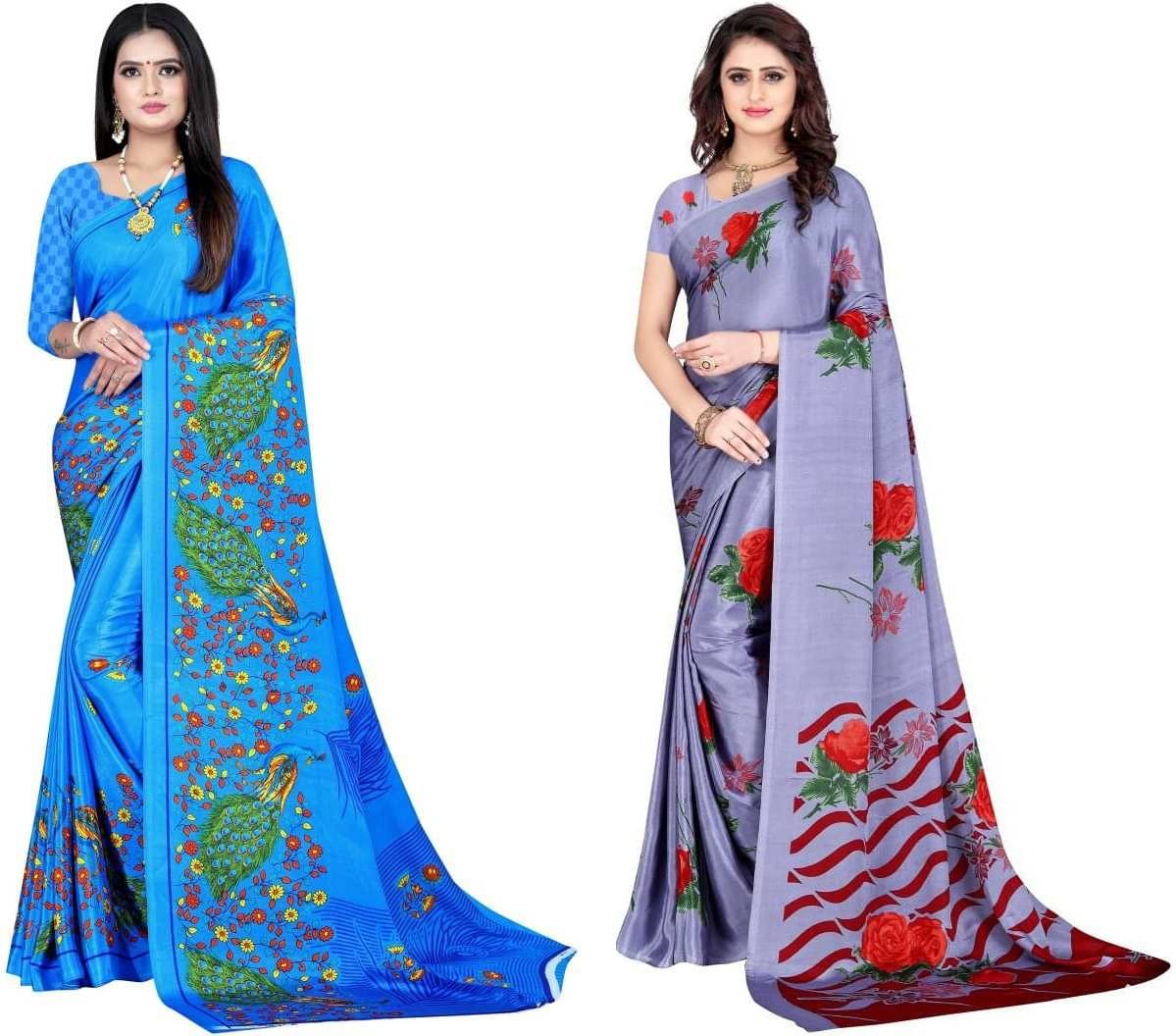     			LEELAVATI Crepe Printed Saree With Unstitched Blouse Piece ( Multicolor )