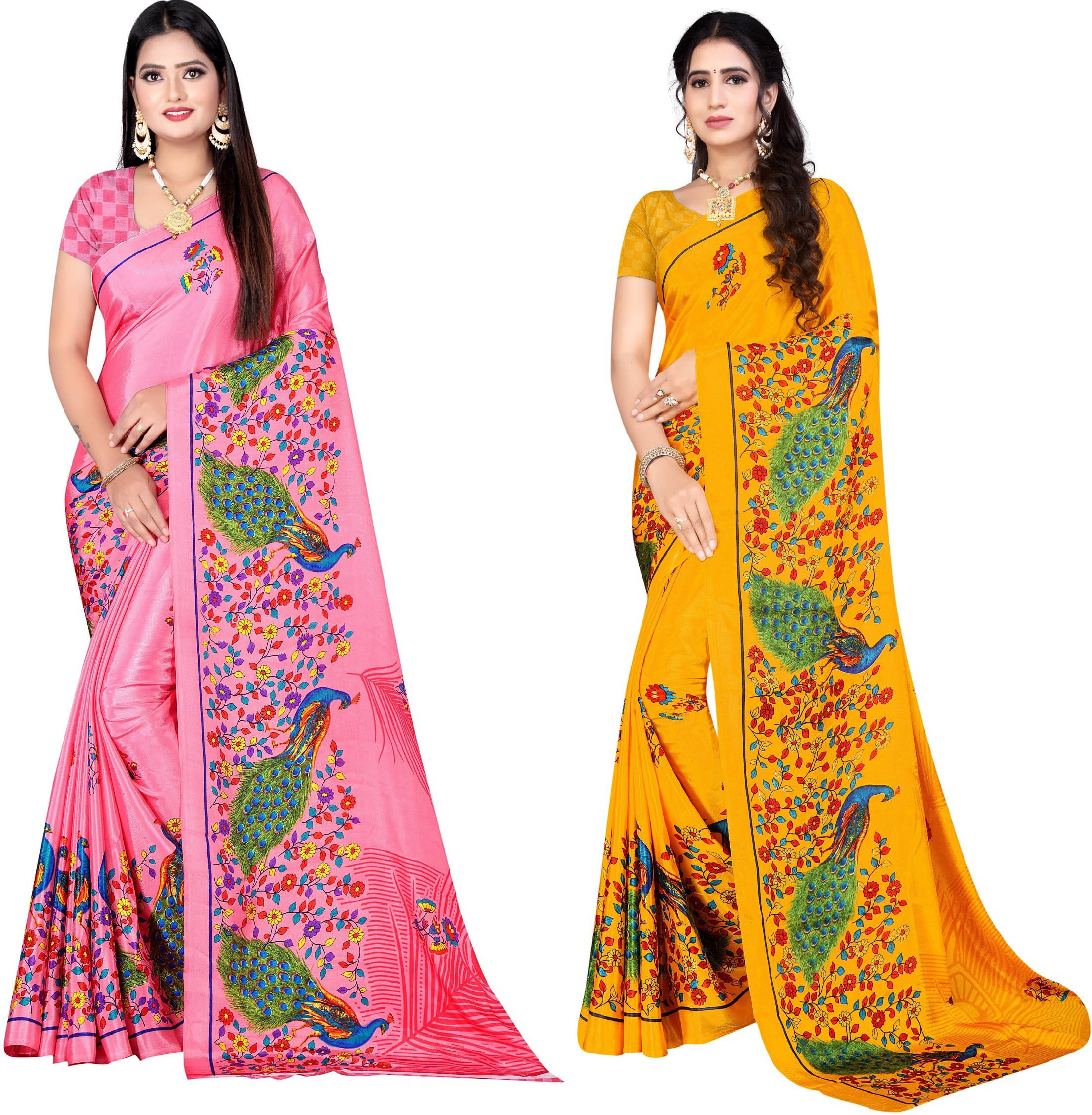 LEELAVATI Crepe Printed Saree With Unstitched Blouse Piece ( Multicolor ) LEELAVATI Crepe Printed Saree With Unstitched Blouse Piece ( Multicolor )