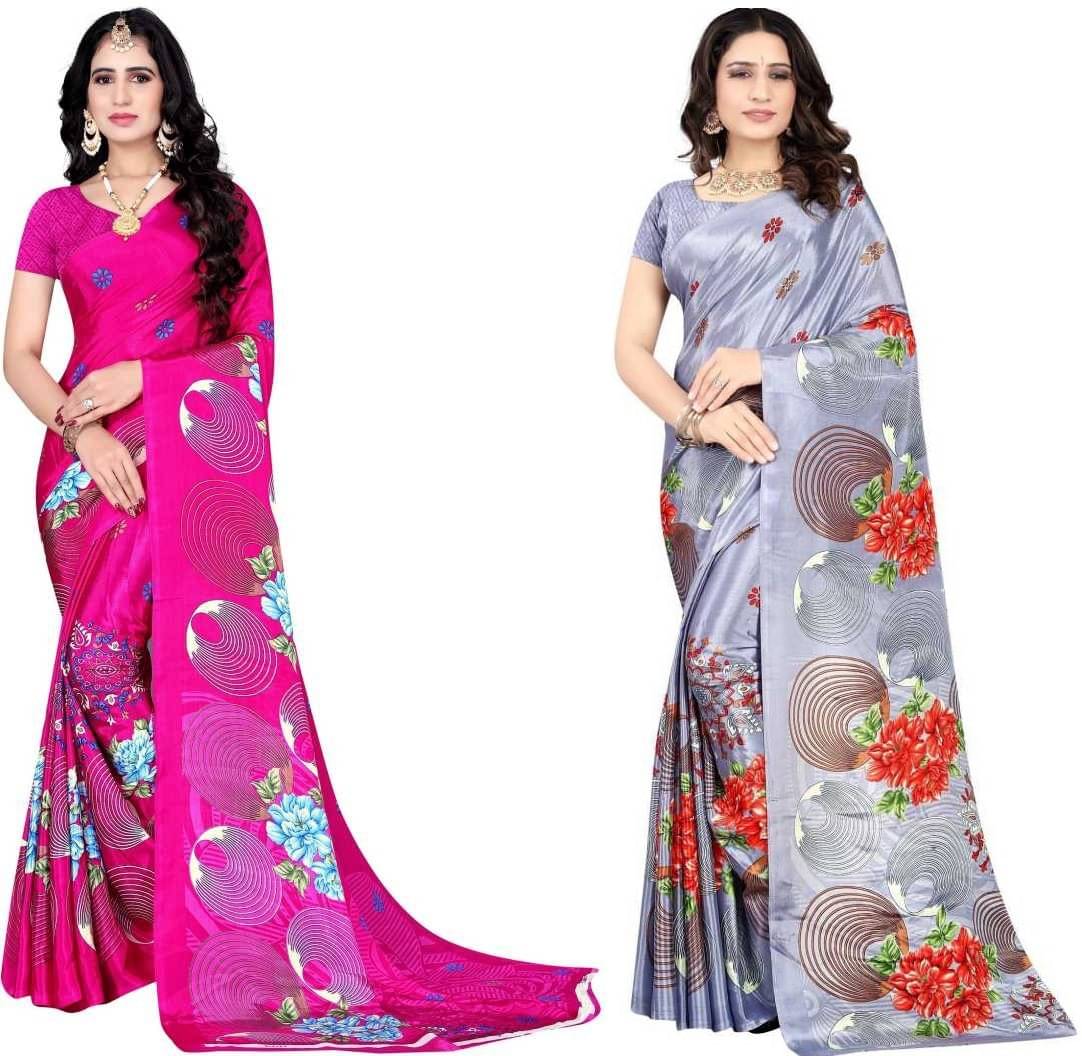 LEELAVATI Crepe Printed Saree With Unstitched Blouse Piece ( Multicolor ) LEELAVATI Crepe Printed Saree With Unstitched Blouse Piece ( Multicolor )
