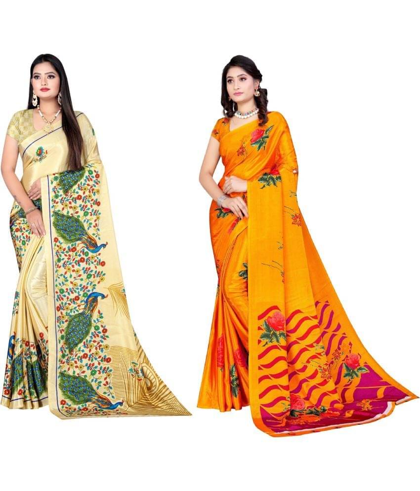 LEELAVATI Crepe Printed Saree With Unstitched Blouse Piece ( Multicolor ) LEELAVATI Crepe Printed Saree With Unstitched Blouse Piece ( Multicolor )
