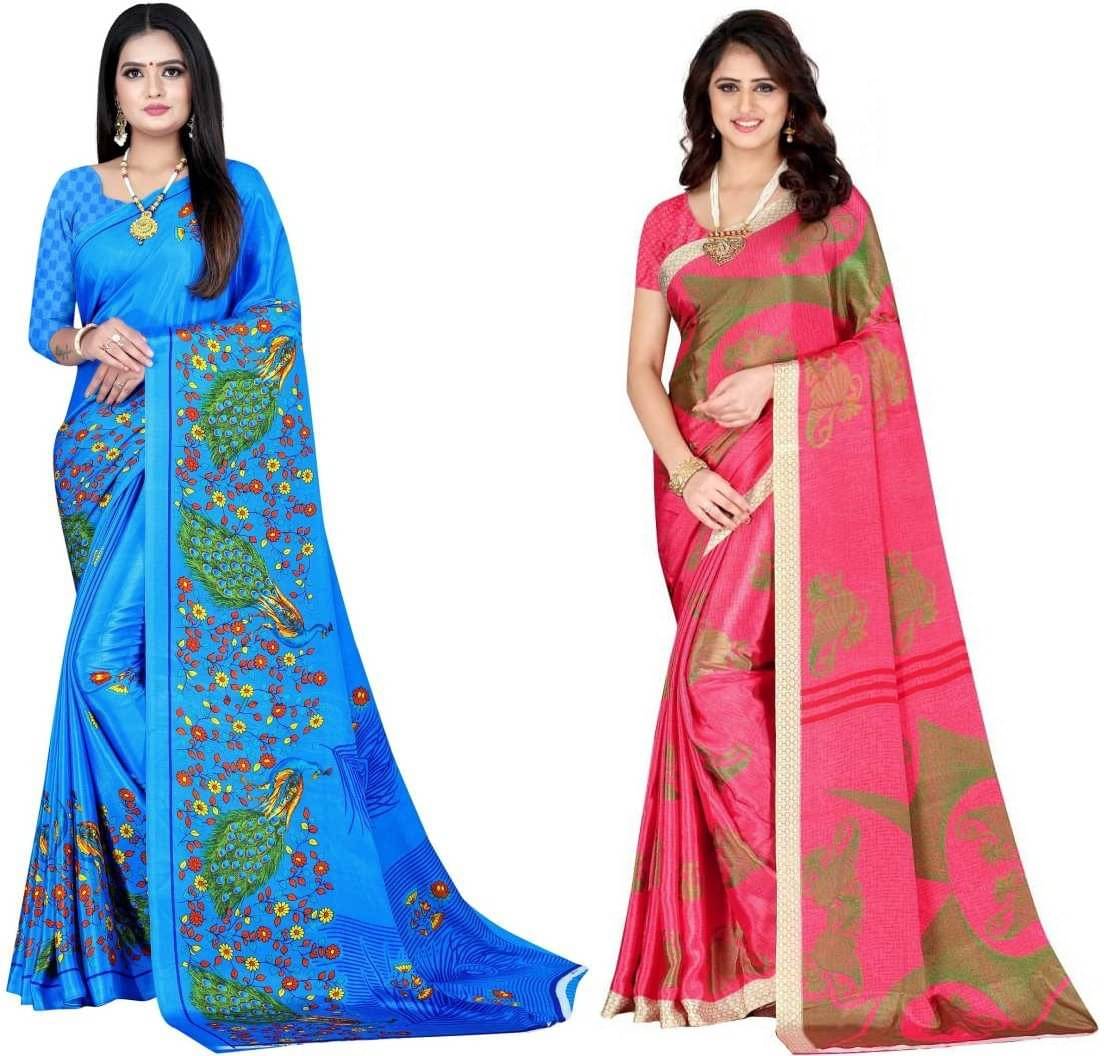 LEELAVATI Crepe Printed Saree With Unstitched Blouse Piece ( Multicolor ) LEELAVATI Crepe Printed Saree With Unstitched Blouse Piece ( Multicolor )